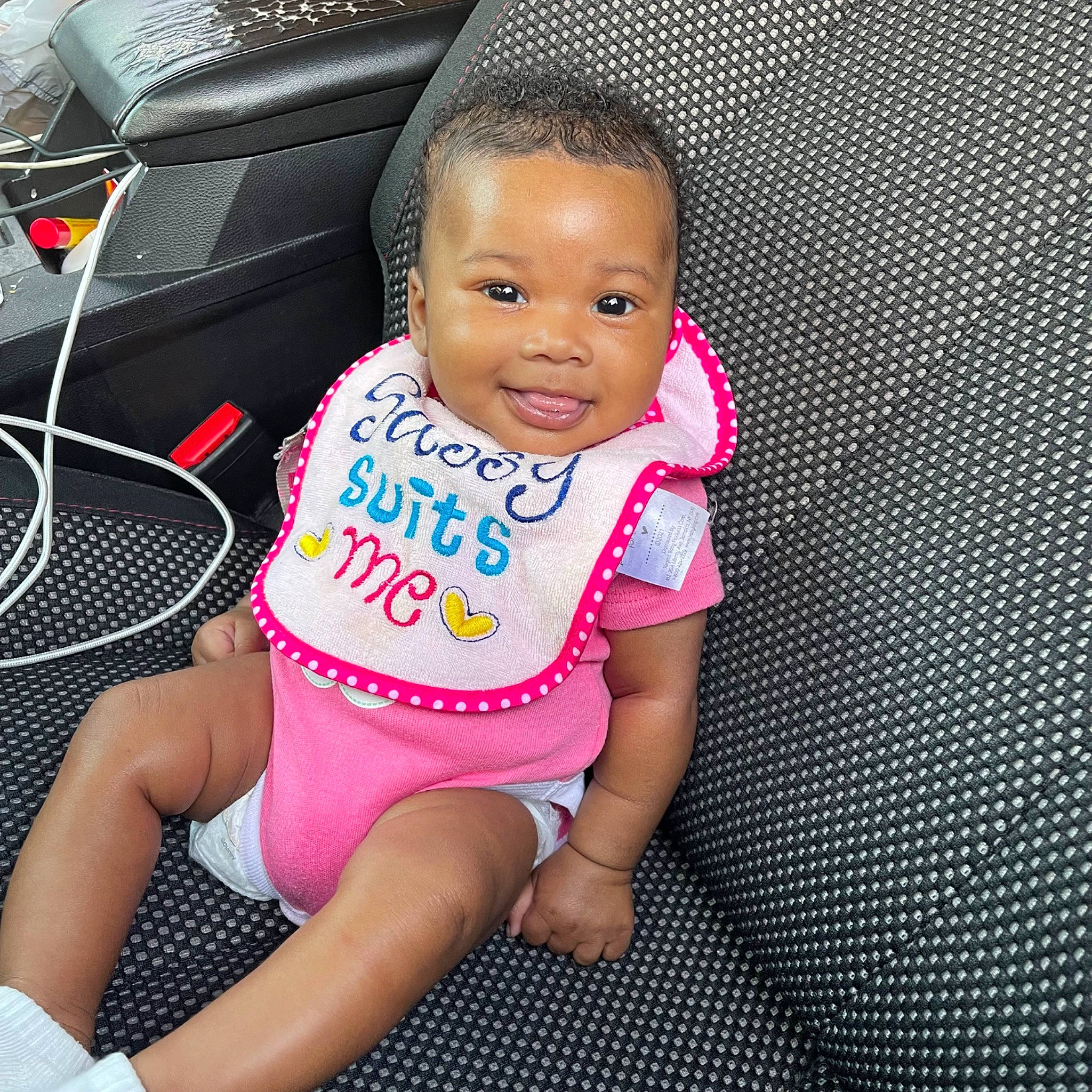 Jaylani is registered to the contest to win money with this photo: baby, baby_products, baby_toddler_clothing, cheek, child, cool, finger, foot, happy, human_leg, joy, leg, magenta, person, pink, play, shorts, sleeve, smile, t_shirt