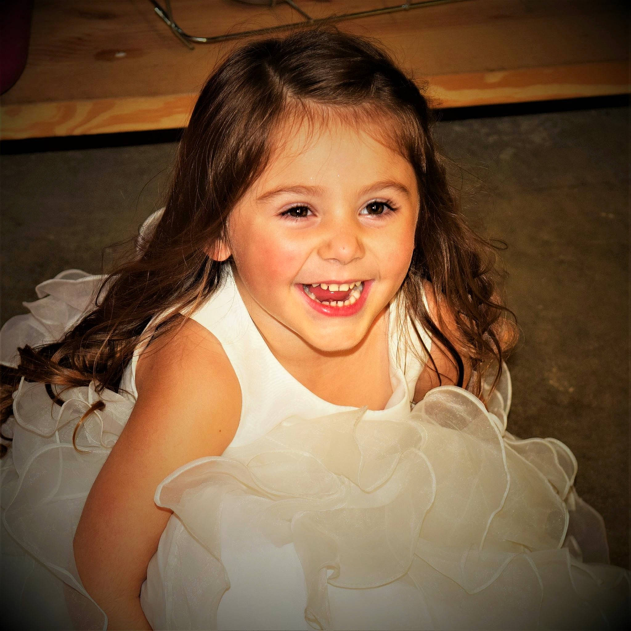 Kendree is registered to the contest to win money with this photo: beauty, cheek, child, chin, dress, eye, face, facial_expression, flower_girl, fun, hair, hairstyle, happy, head, joy, lip, long_hair, nose, person, skin