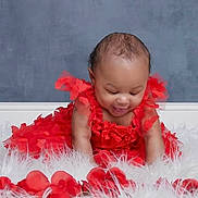 Honor joined the competition — help win amazing prizes! baby, child, red_dress, flowers, fur, happy, smiling, portrait, cute, infant, playful, crawling, studio, photography, adorable, young, girl, celebration, bright_colors, soft_background