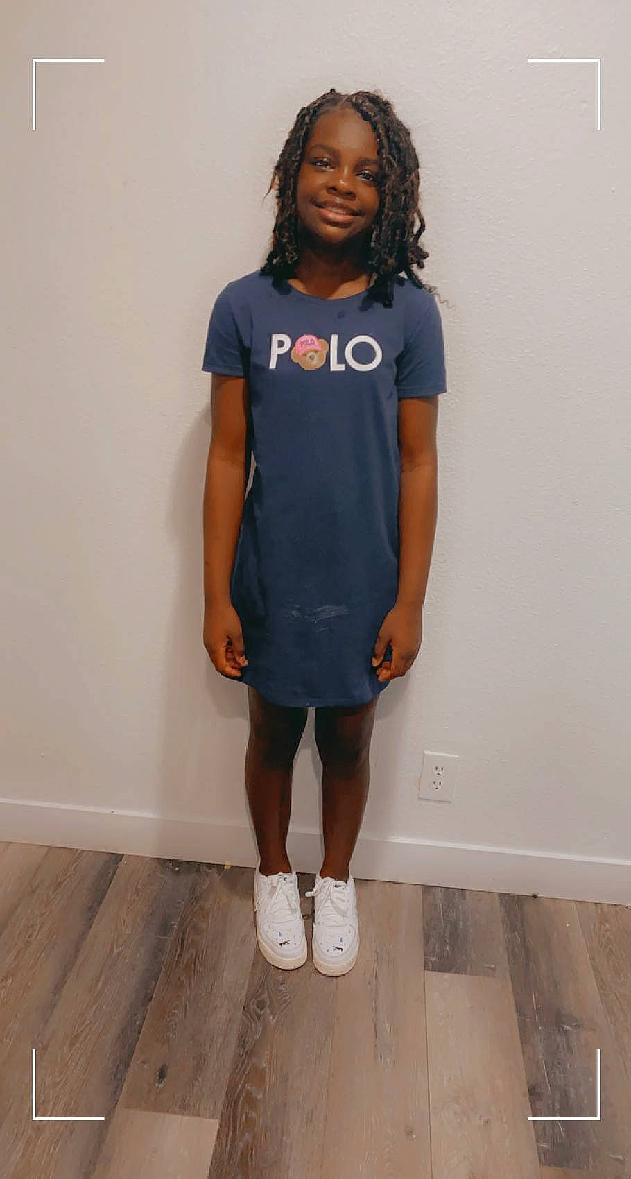 Shanique joined the competition — help win amazing prizes! electric_blue, event, fashion_design, flooring, happy, human_leg, joy, knee, leg, long_hair, neck, outerwear, person, shoulder, sleeve, smile, sportswear, standing, street_fashion, t_shirt