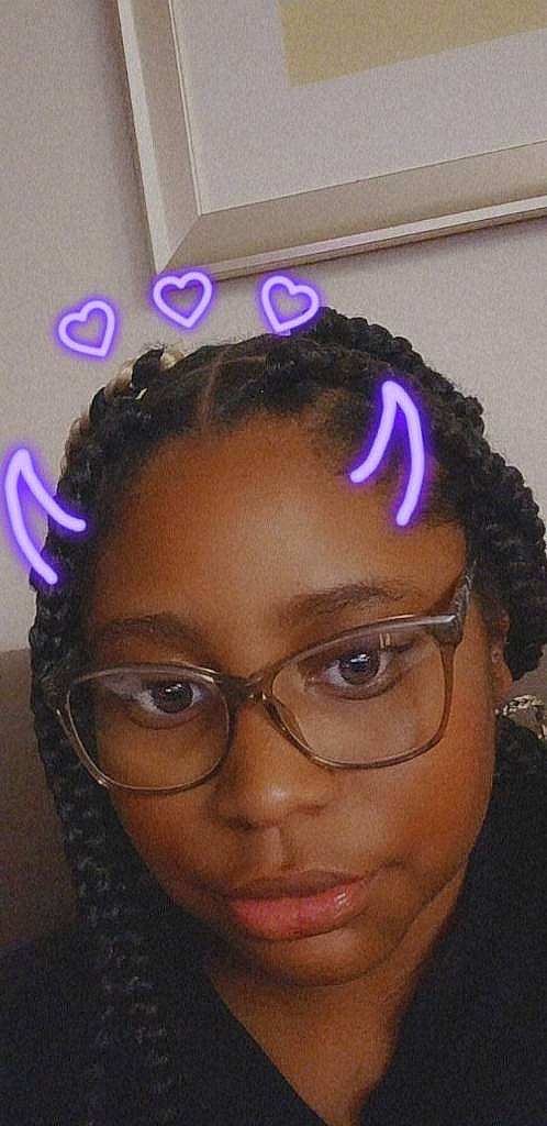 Imanae is registered to the contest to win money with this photo: black, cheek, chin, cornrows, ear, eyebrow, eyelash, eyewear, face, fashion, forehead, glasses, hair, hairstyle, jaw, lip, nose, organ, person, purple