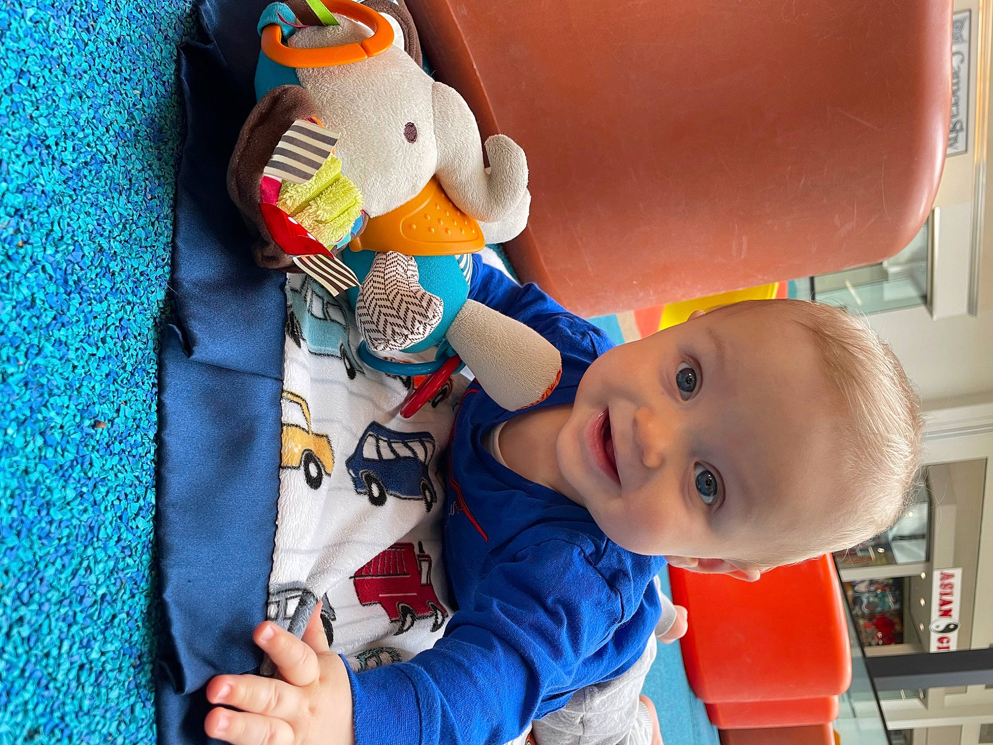 William joined the competition — help win amazing prizes! baby, baby_products, baby_safety, baby_toddler_clothing, baby_toys, blue, carmine, child, comfort, electric_blue, fun, happy, leisure, person, play, plush, room, shelf, stuffed_toy, toddler