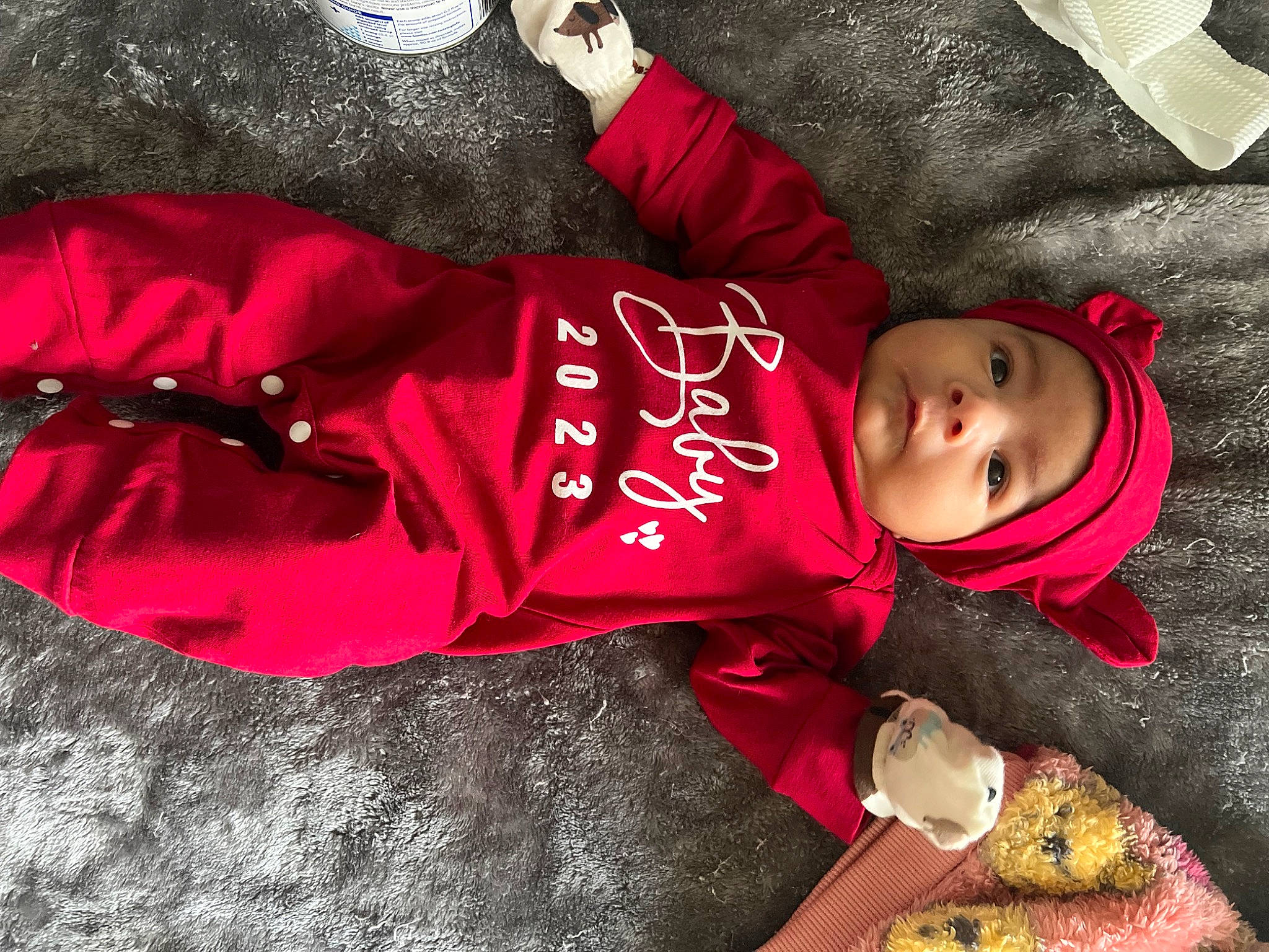 Noelli joined the competition — help win amazing prizes! baby, baby_toddler_clothing, carmine, child, comfort, font, fur, happy, hat, headwear, linens, magenta, person, polar_fleece, sitting, sleeve, t_shirt, toddler