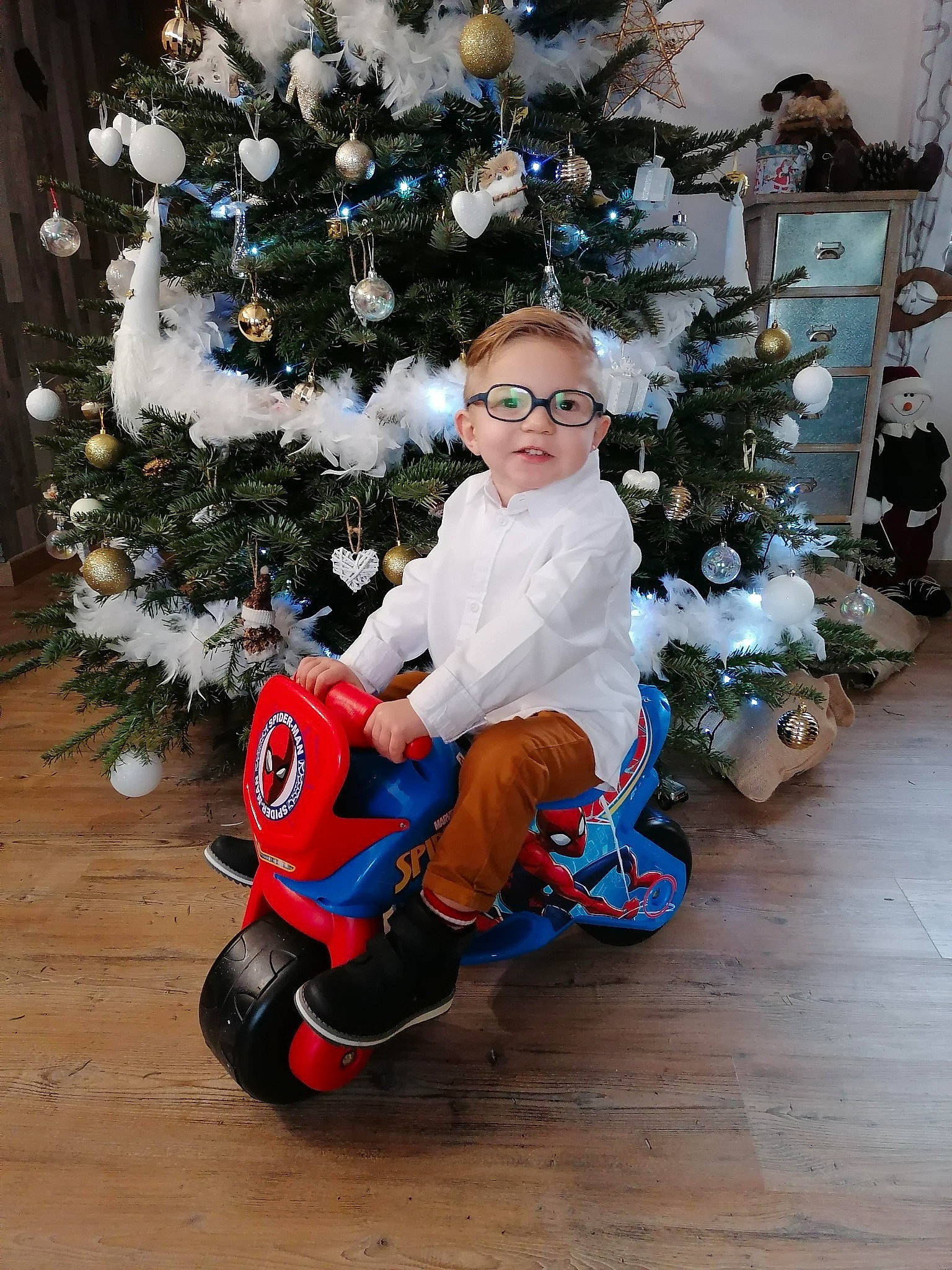 Gabriel a rejoint le concours — aidez-le/la à gagner de superbes lots ! beauty, christmas, christmas_decoration, christmas_ornament, christmas_tree, conifer, event, fun, happy, holiday, holiday_ornament, lap, ornament, person, plant, smile, standing, toddler, tree, white