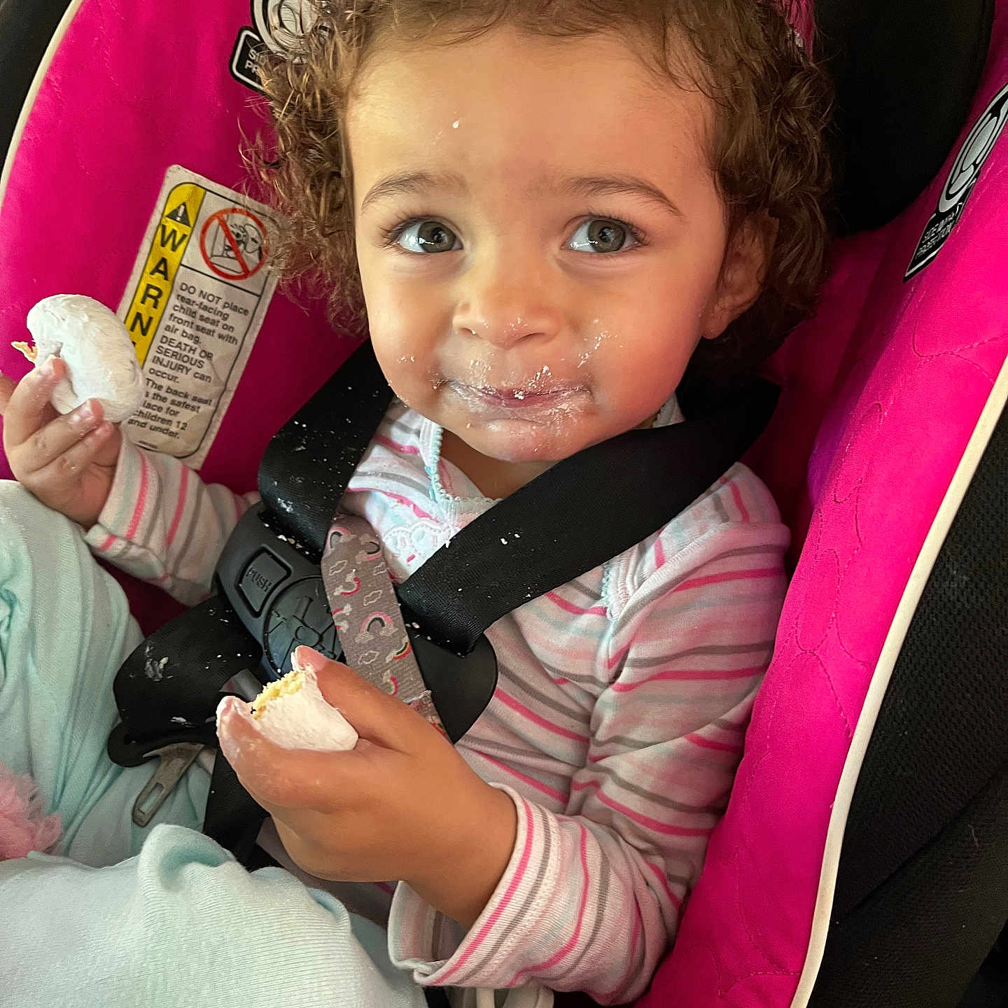 Waverly joined the competition — help win amazing prizes! baby, bodypart, bread, car, car_interior, carseat, cream, dessert, face, finger, food, hand, head, icecream, icing, person, photography, portrait, transportation, vehicle