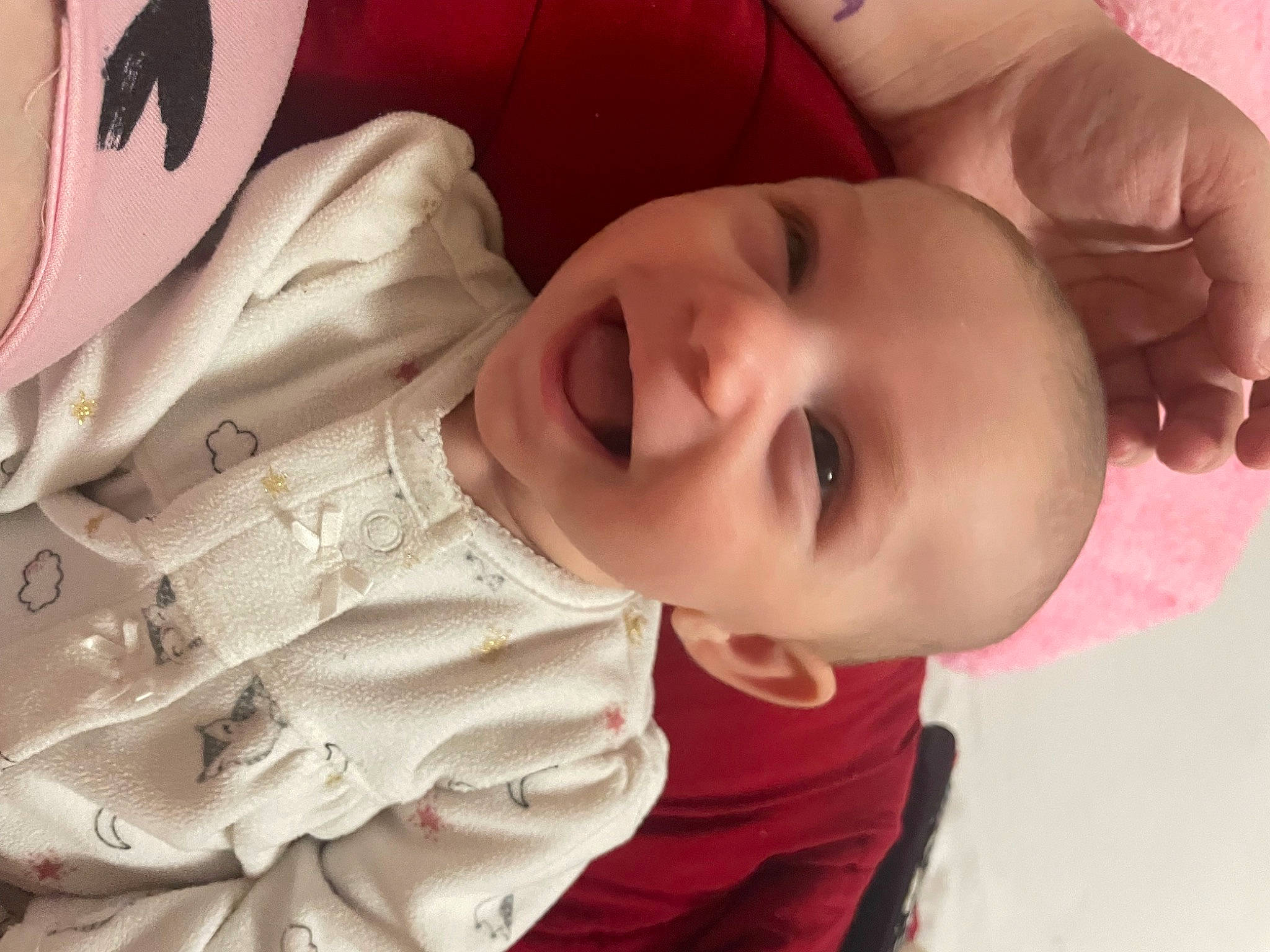 Charlotte joined the competition — help win amazing prizes! baby, baby_toddler_clothing, cheek, chin, ear, eyebrow, facial_expression, finger, happy, iris, lip, mouth, neck, nose, person, pink, product, skin, sleeve, smile
