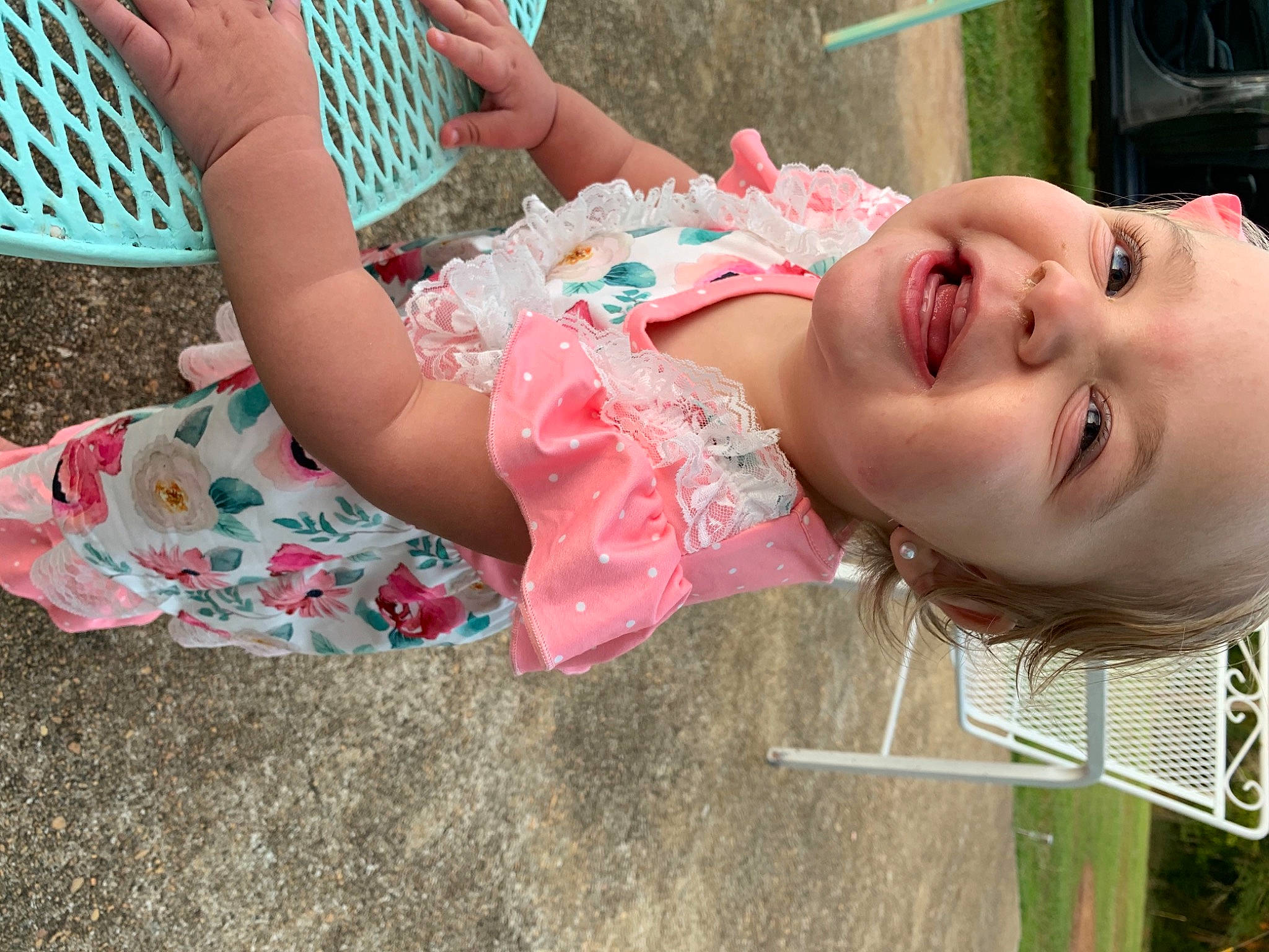 Everleigh Grace joined the competition — help win amazing prizes! baby, baby_toddler_clothing, cheek, child, clothing, eyelash, fun, grass, green, happy, hat, leisure, lip, mouth, person, pink, recreation, skin, smile, thigh