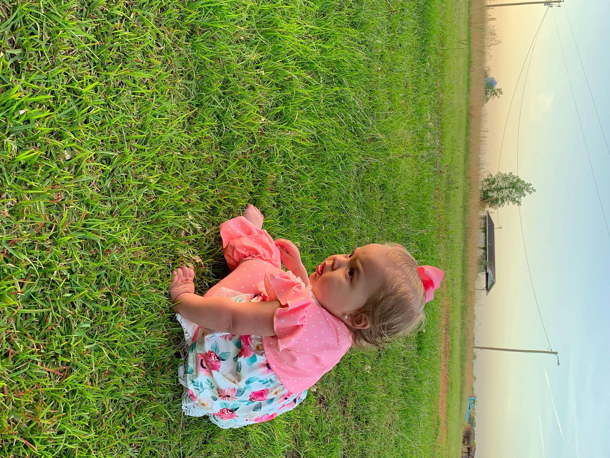 Everleigh Grace joined the competition — help win amazing prizes! baby, baby_toddler_clothing, botany, grass, grass_family, grassland, green, groundcover, happy, lawn, leisure, meadow, people_in_nature, person, pink, plant, sky, smile, tints_and_shades, toddler
