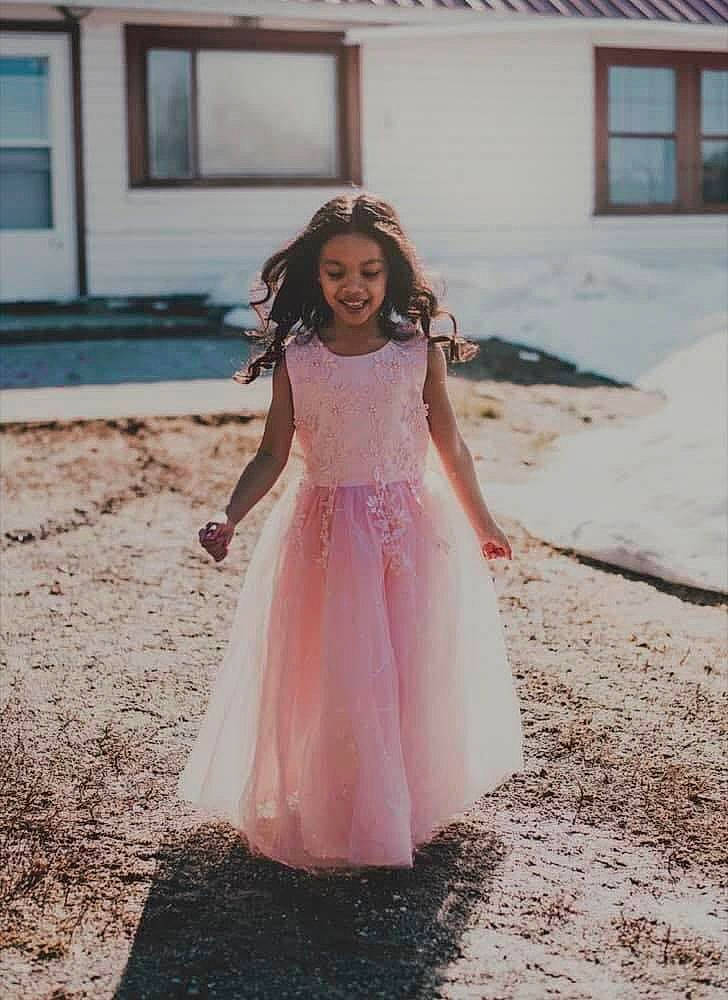 Kayonna is registered to the contest to win money with this photo: bridal_accessory, bridal_clothing, bridal_party_dress, day_dress, dress, fashion_design, formal_wear, fun, gown, grass, happy, house, joy, long_hair, magenta, person, pink, smile, street_fashion, toddler