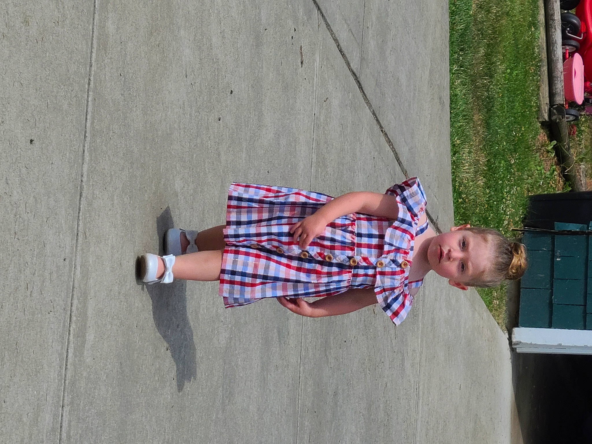 Phinley joined the competition — help win amazing prizes! asphalt, calf, child, concrete, electric_blue, fun, human_leg, knee, leisure, pattern, person, plaid, plant, recreation, road, sidewalk, tartan, thigh, tree, walking_shoe