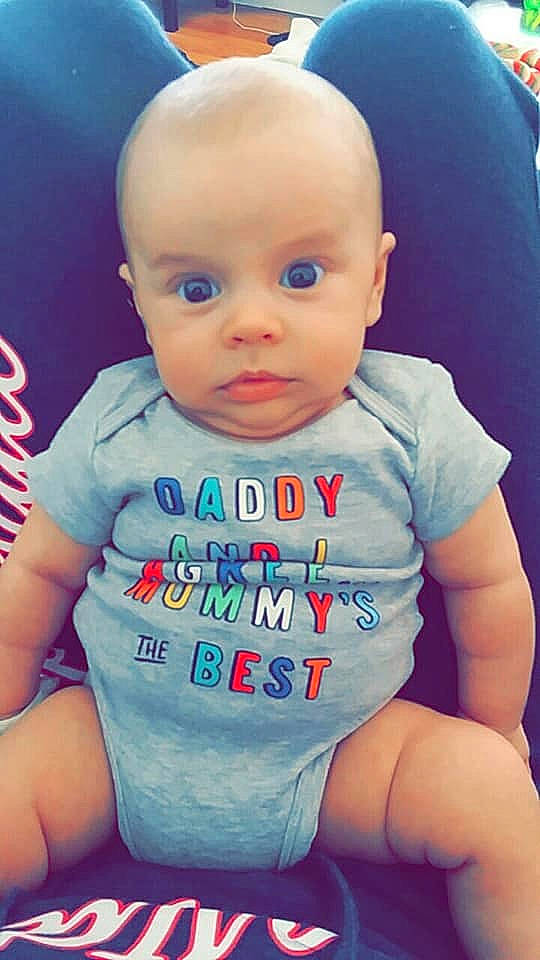 Brantlee joined the competition — help win amazing prizes! baby, baby_products, baby_toddler_clothing, cheek, child, eye, face, head, lip, person, product, skin, sleeve, smile, t_shirt, toddler