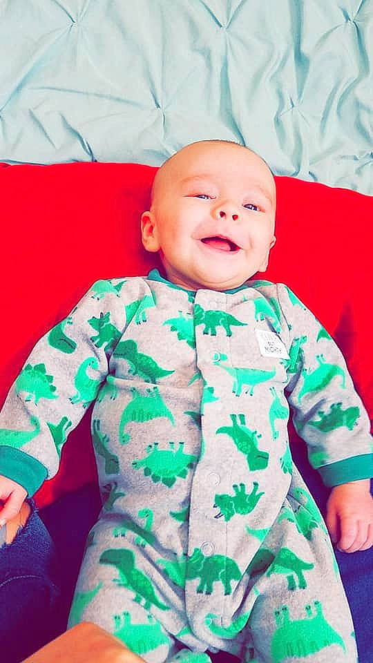 Brantlee is registered to the contest to win money with this photo: baby, baby_toddler_clothing, child, green, head, person, sleeve, smile, toddler