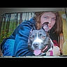 Phatbaby is registered to the contest to win money with this photo: person, dog, outdoor, forest, blue_hoodie, smiling_dog, happy, portrait, casual, young_adult, animal, pet, nature, closeup, friendship, leash, brown_hair, eyes, tongue_out, candid