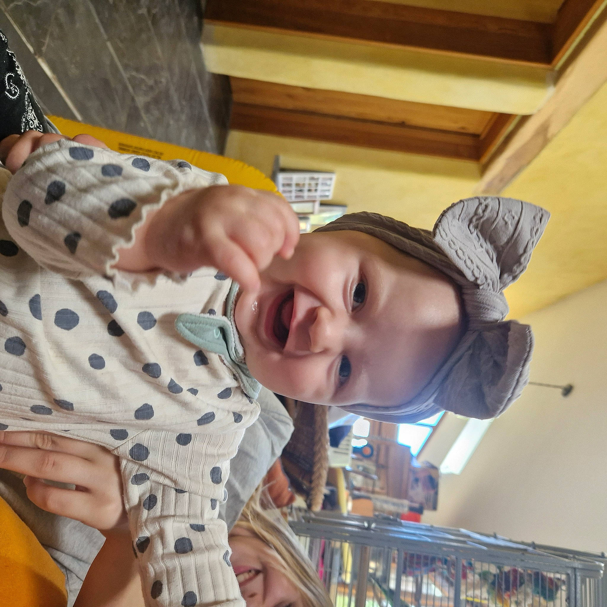 Bonnie is registered to the contest to win money with this photo: chest, child, elbow, fun, gesture, happy, hat, jaw, laugh, leisure, mouth, pattern, person, plaid, sleeve, smile, throat, thumb, toddler, vacation