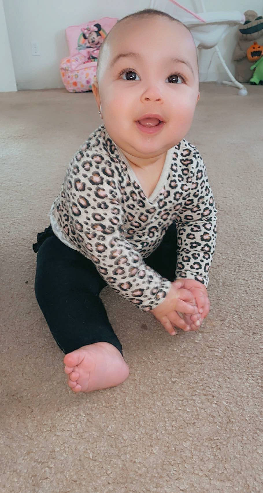 Darcy joined the competition — help win amazing prizes! baby, baby_toddler_clothing, cheek, crawling, eye, face, finger, floor, flooring, gesture, happy, head, joint, nose, outerwear, person, skin, sleeve, smile, toddler