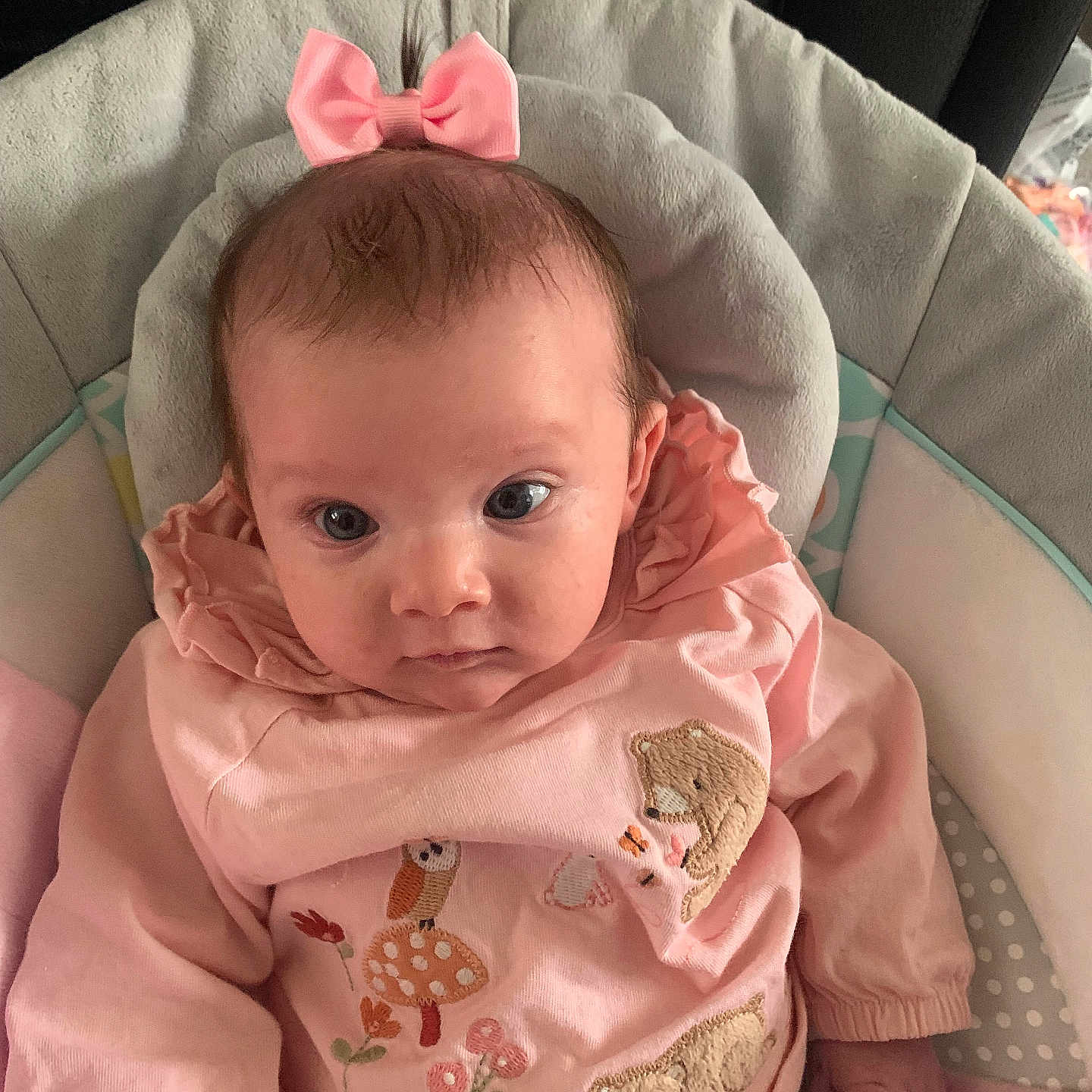 Elsie joined the competition — help win amazing prizes! baby, bed, blanket, clothing, crib, cushion, face, furniture, hair, hat, head, homedecor, infantbed, newborn, person, photography, portrait, quilt, sitting, sleeve