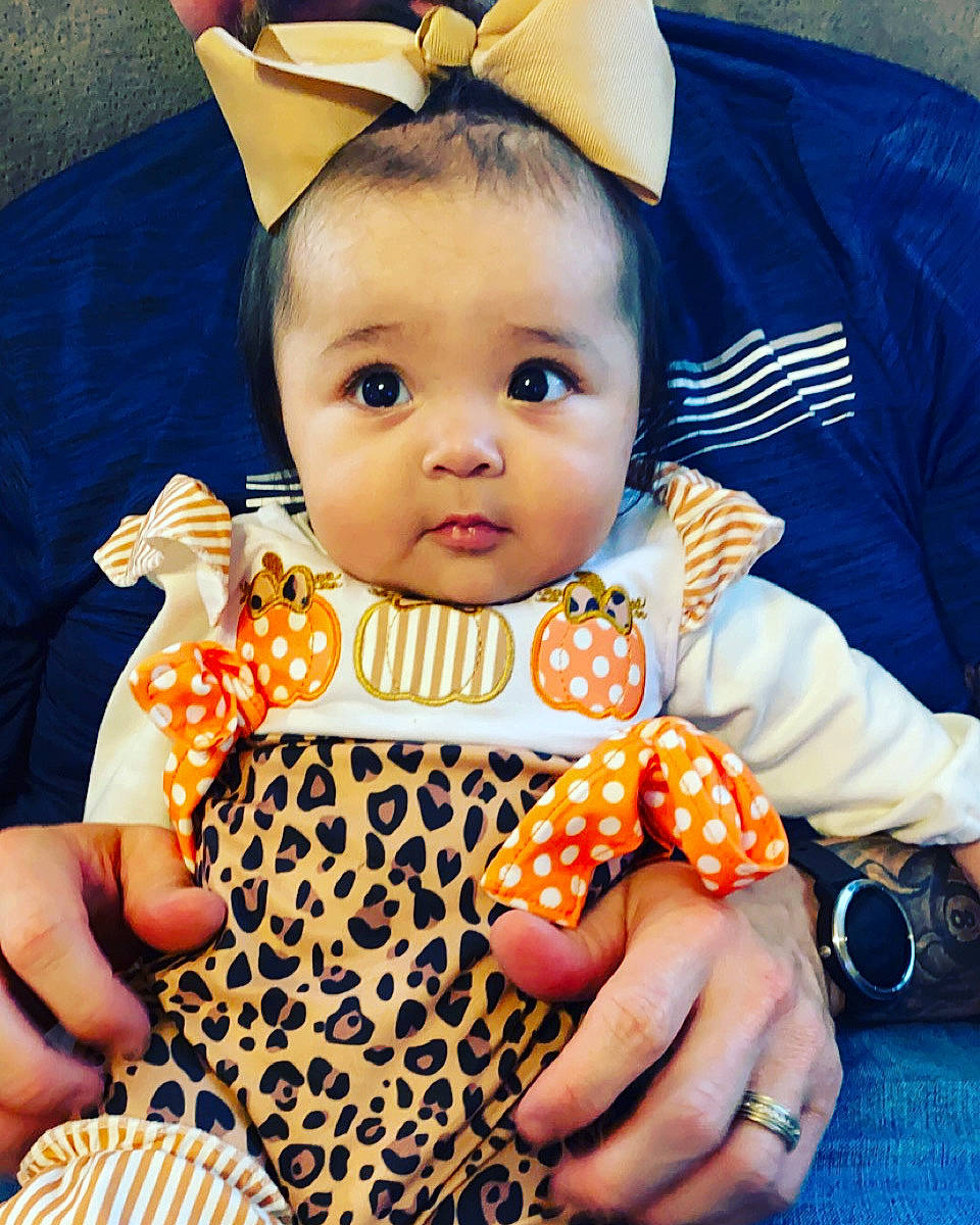 Luna is registered to the contest to win money with this photo: baby, baby_toddler_clothing, child, dress, eye, eyelash, face, finger, hand, happy, head, lip, nail, orange, person, skin, sleeve, thumb, toddler, white