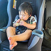 Josiah joined the competition — help win amazing prizes! toddler, child, car_seat, sandwich, eating, food, seatbelt, interior, car, seat, clothing, hair, foot, hand, face, child_seat, babytrend, window, bag, safety