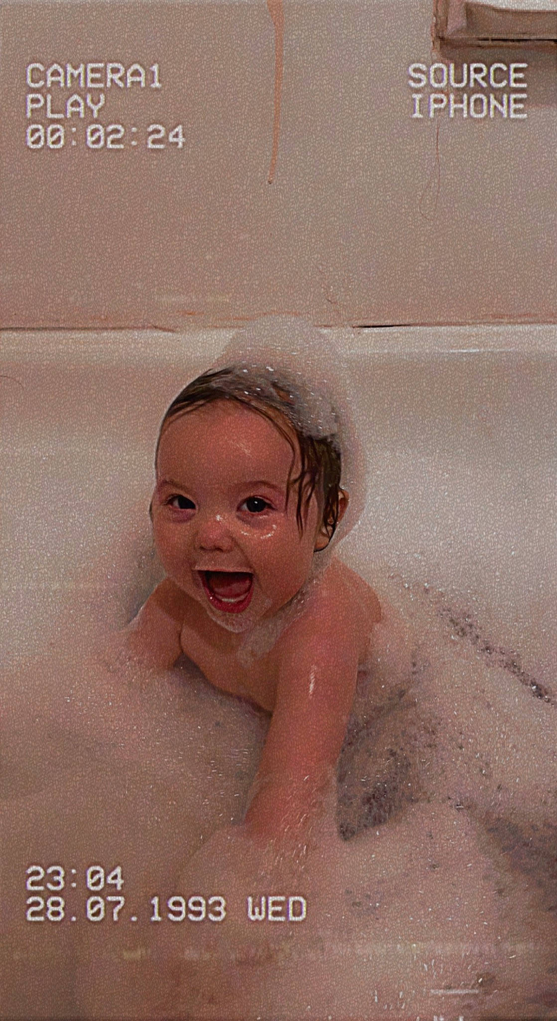 Addisyn is registered to the contest to win money with this photo: bathing, bathroom, bathtub, cheek, chest, chin, eye, eyebrow, fluid, foam, happy, head, jaw, liquid, nose, person, plumbing, room, smile, toddler