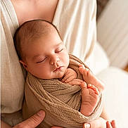 Ethan participe au concours pour gagner de l'argent avec cette photo : newborn, baby, swaddle, sleeping, infant, parent_hands, mother, portrait, soft_light, neutral_tones, cozy, tiny_toes, fingers, blanket, indoor, brick_wall, close_up, tender, studio_style, screenshot