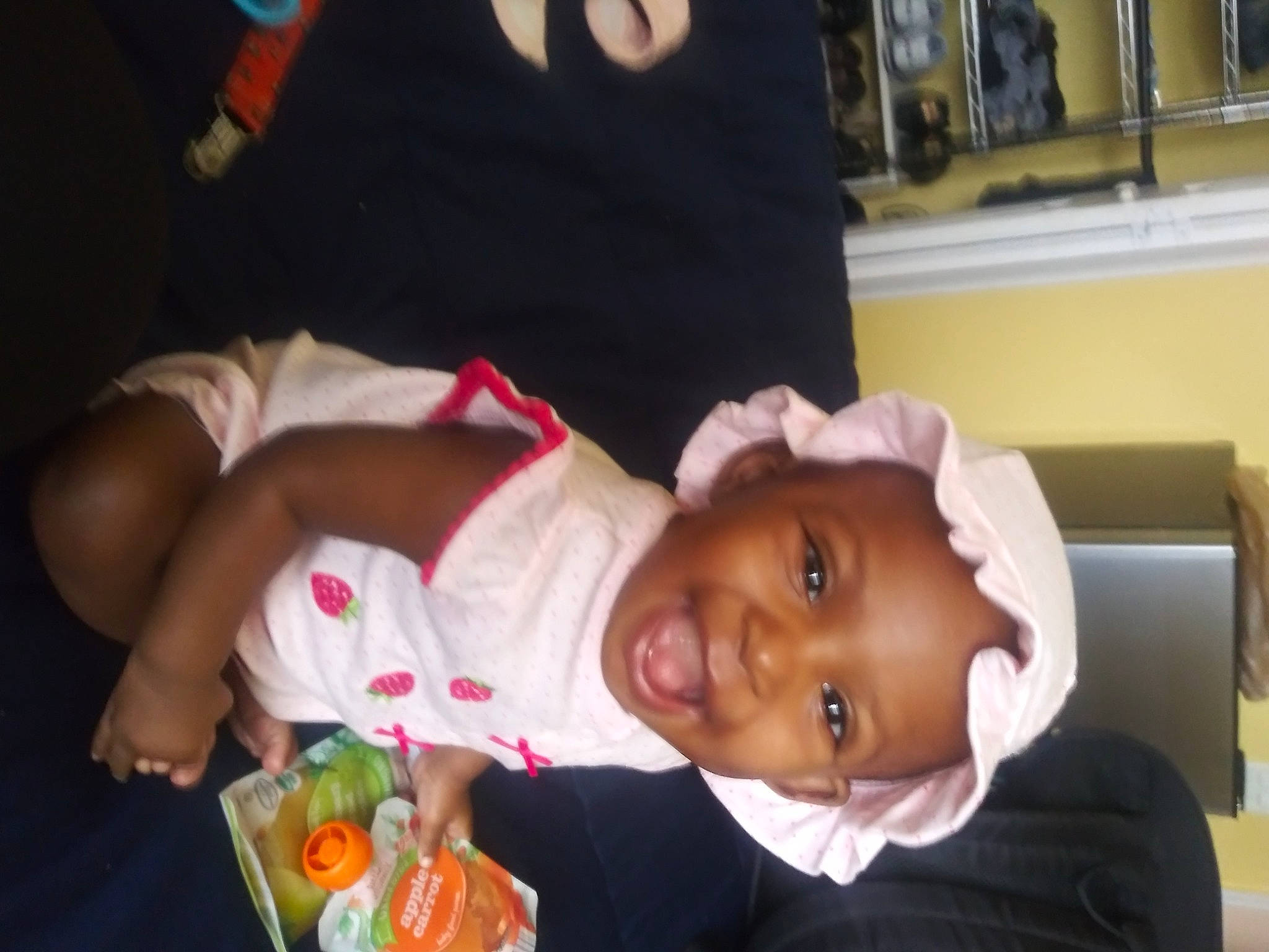 Cecilia. joined the competition — help win amazing prizes! baby, baby_toddler_clothing, cheek, child, event, fun, happy, hat, headwear, joy, mouth, nose, person, picture_frame, room, sitting, smile, t_shirt, toddler