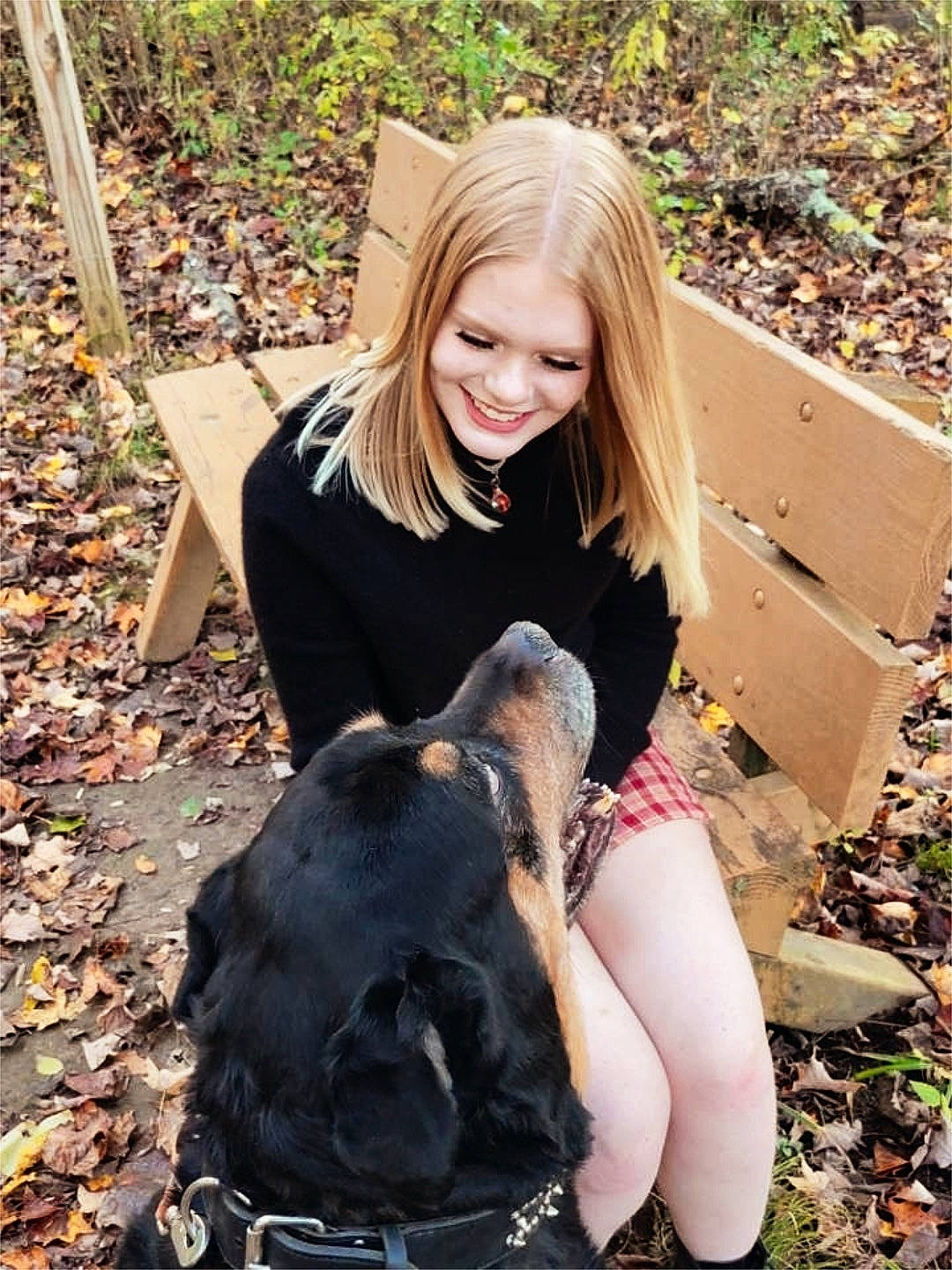 Tank joined the competition — help win amazing prizes! blond, brown_hair, carnivore, companion_dog, dog, dog_breed, fawn, grass, hairstyle, happy, human_leg, knee, leaf, long_hair, organ, people_in_nature, smile, soil, t_shirt, thigh