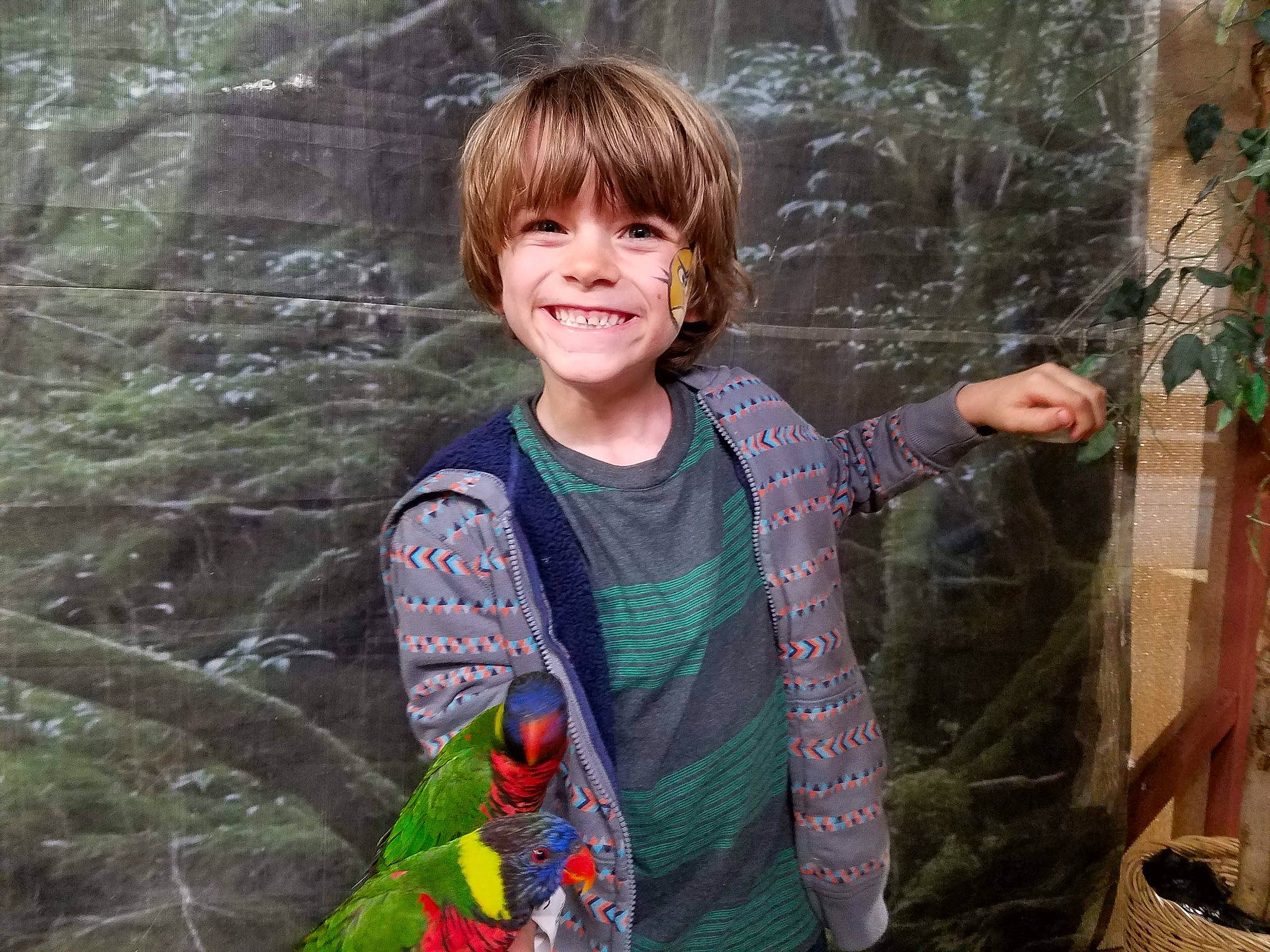 Ash is registered to the contest to win money with this photo: adaptation, child, forest, fun, grass, happy, joy, leisure, organ, parrot, people_in_nature, person, recreation, smile, storage_basket, t_shirt, toddler, tree, trunk, wilderness