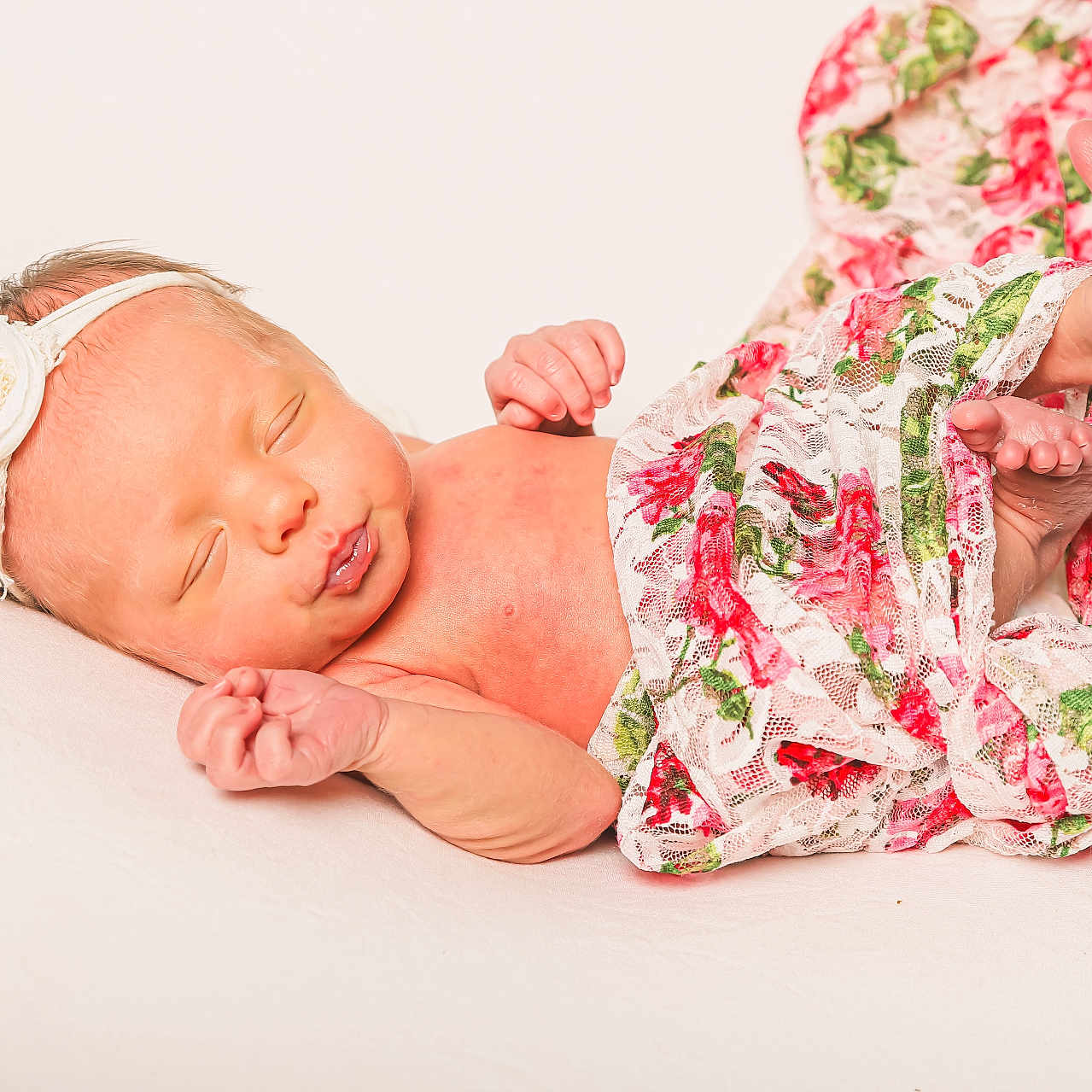 Fia joined the competition — help win amazing prizes! baby, child, closeup, cute, fabric, feet, floral, headband, infant, lace, newborn, peaceful, portrait, resting, skin, sleeping, soft, tiny, toes, white_background