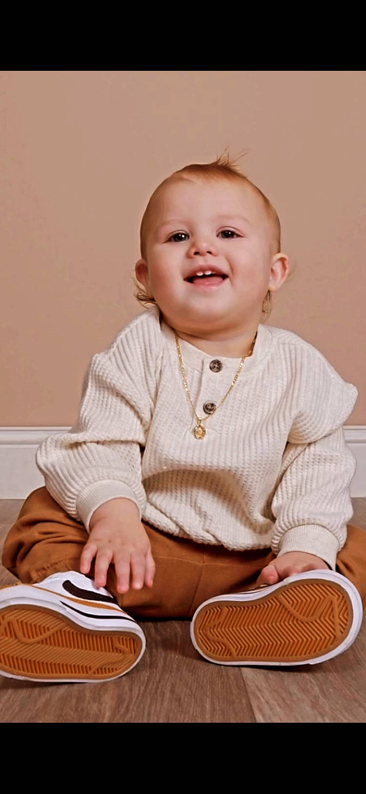 Karter joined the competition — help win amazing prizes! baby, baby_toddler_clothing, cheek, child, collar, comfort, face, facial_expression, flooring, happy, joy, pattern, person, photograph, portrait_photography, sitting, skin, sleeve, smile, t_shirt
