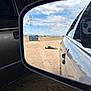 Toby Keith joined the competition — help win amazing prizes! dog, side_mirror, car, reflection, outdoor, sky, clouds, dirt, field, vehicle, canine, playful, relaxing, mirrored_image, daytime, nature, pet, animal, leisure, open_space