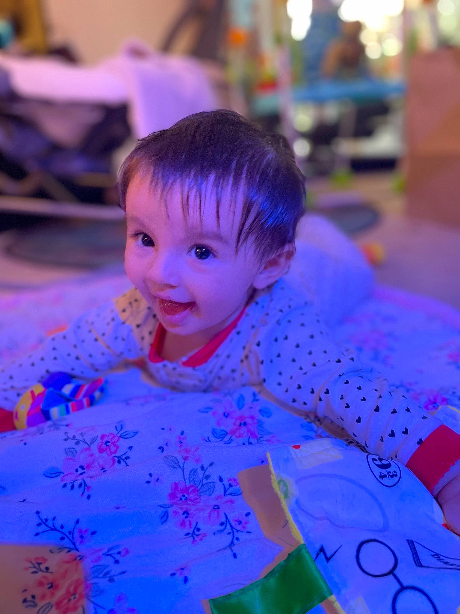 Amber is registered to the contest to win money with this photo: chair, child, costume, electric_blue, entertainment, event, fun, happy, leisure, magenta, person, purple, sitting, sleeve, smile, toddler, tradition, vacation, violet