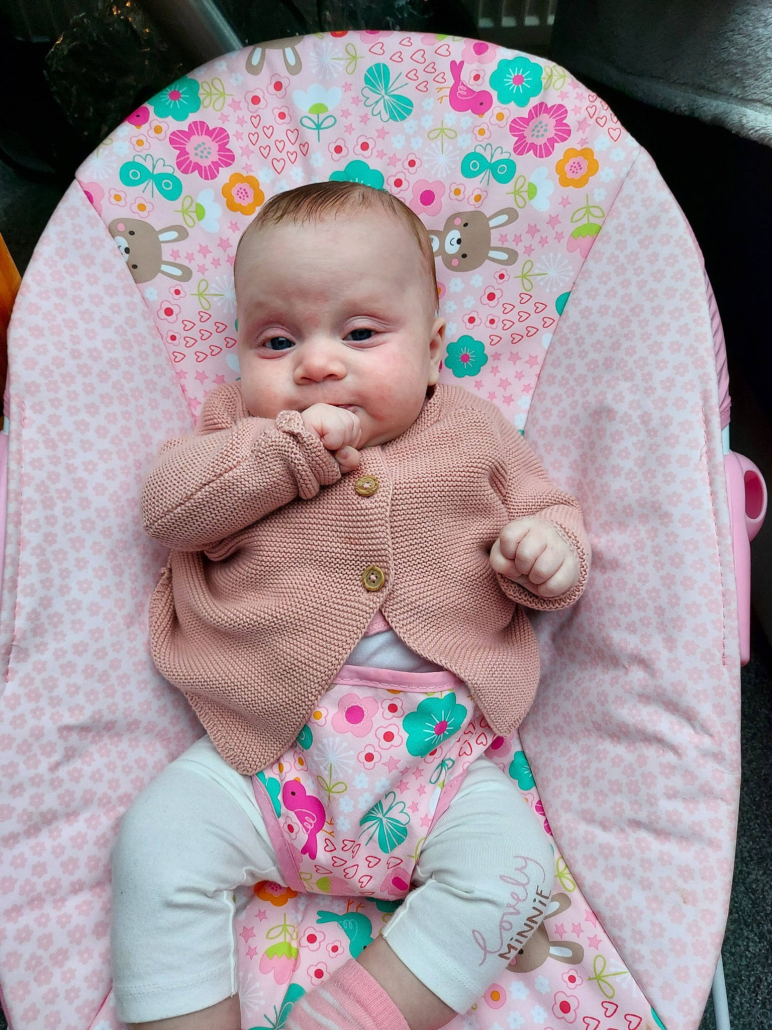 Leanna is registered to the contest to win money with this photo: baby, cheek, child, outerwear, person, pink, product, skin, textile, toddler