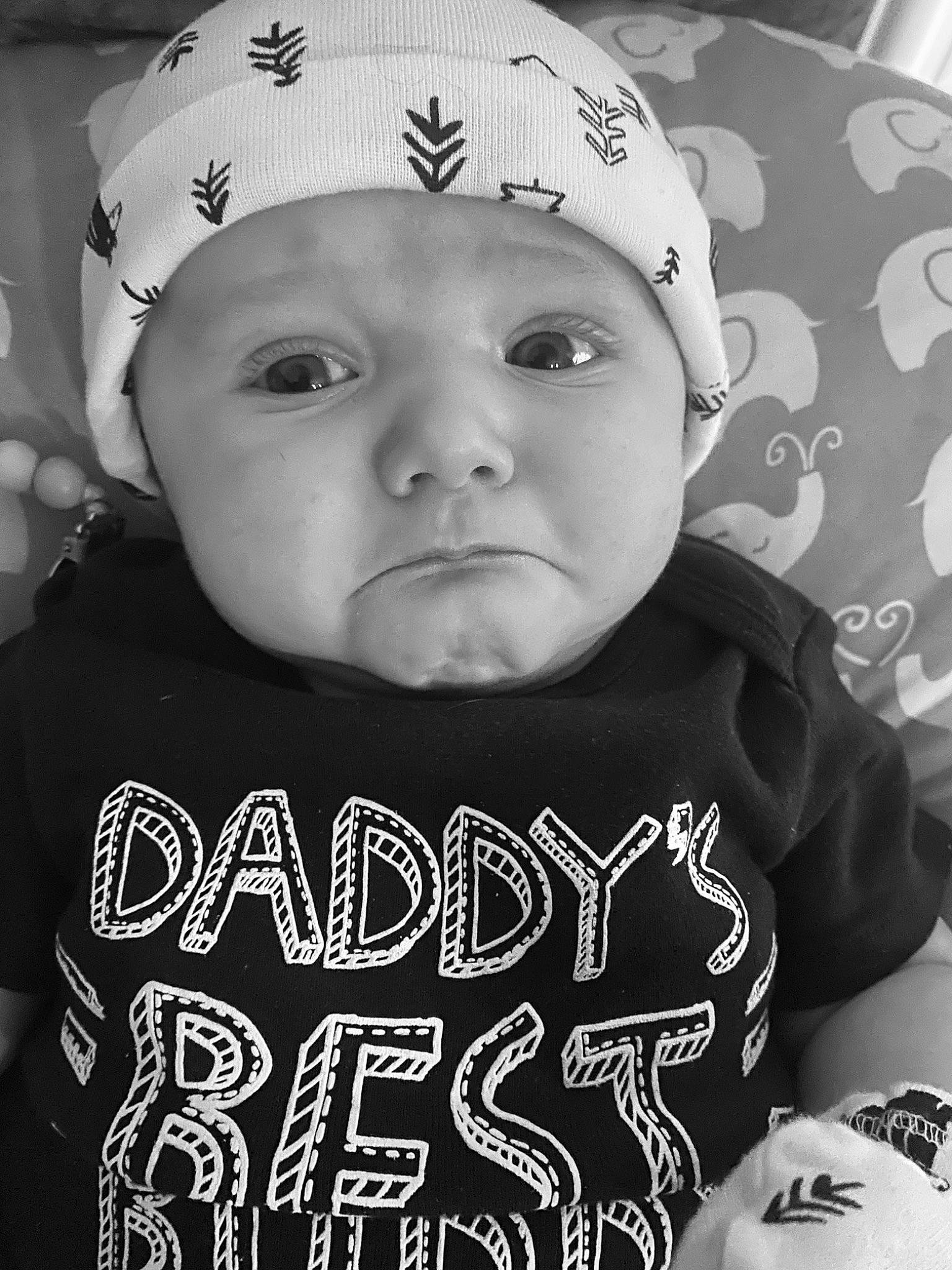 Paxton is registered to the contest to win money with this photo: beauty, black, black_and_white, cap, cheek, child, chin, cool, flash_photography, happy, headwear, human, monochrome, monochrome_photography, organ, person, photograph, sleeve, style, t_shirt