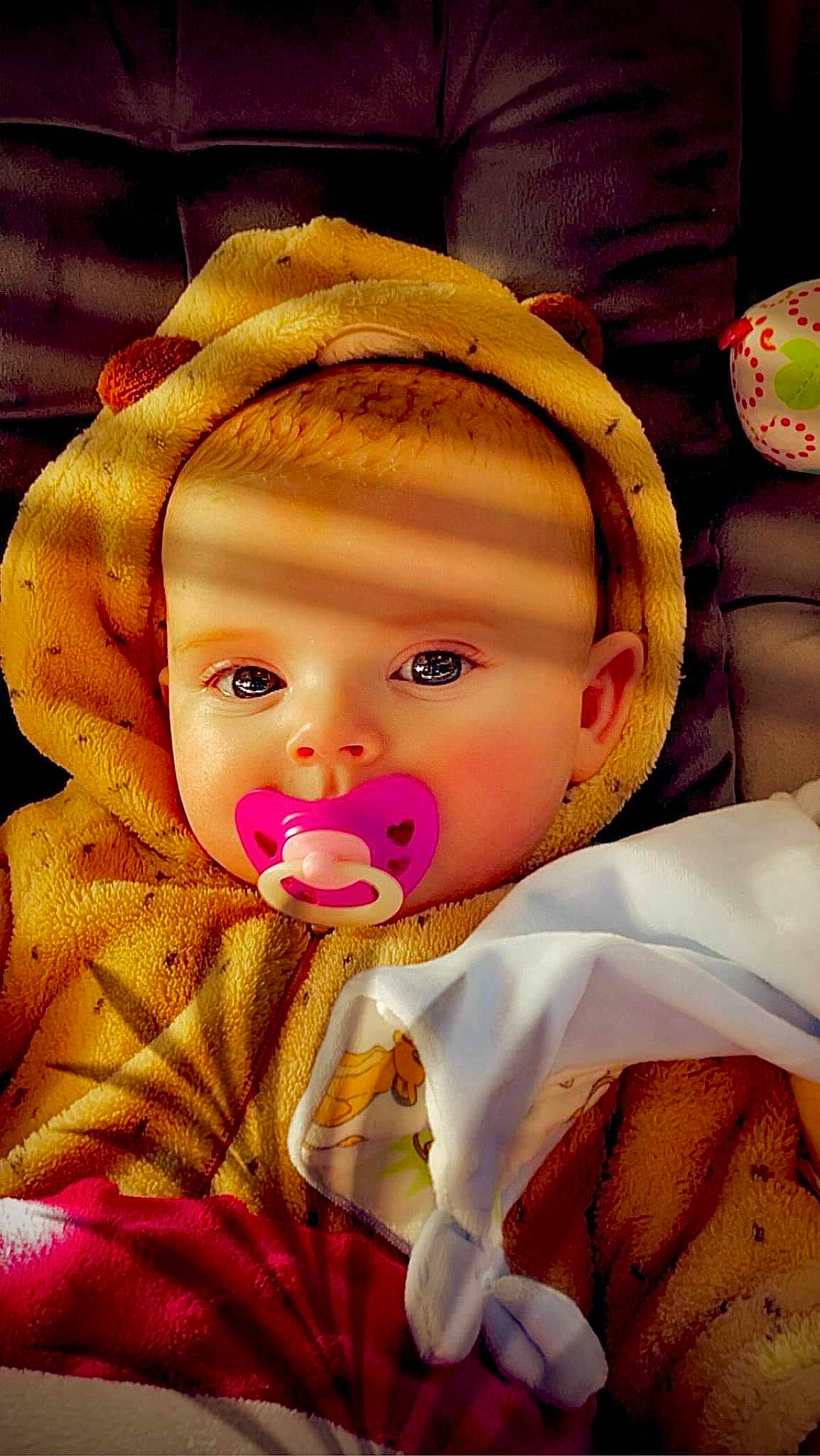 Lola a rejoint le concours — aidez-le/la à gagner de superbes lots ! baby, baby_products, baby_toddler_clothing, cap, cheek, child, comfort, eyebrow, fun, fur, happy, linens, lip, magenta, nose, peach, person, portrait_photography, selfie, skin