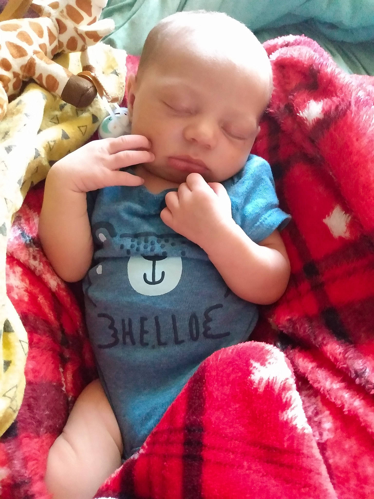 Benton joined the competition — help win amazing prizes! baby, blanket, cheek, child, nap, person, play, skin, sleep, textile, toddler