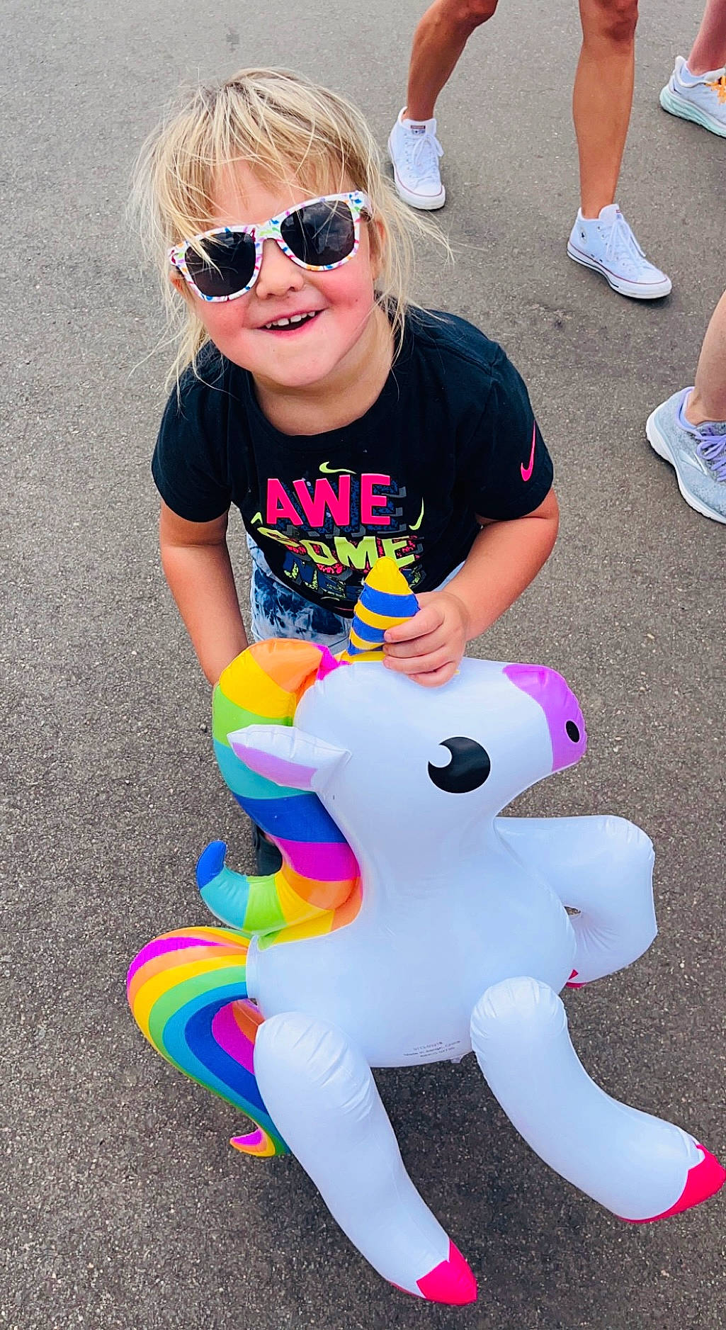 Kensley joined the competition — help win amazing prizes! blue, eyewear, fun, glasses, goggles, green, happy, joy, magenta, party_supply, people, person, photograph, pink, recreation, shorts, sleeve, smile, sunglasses, toy