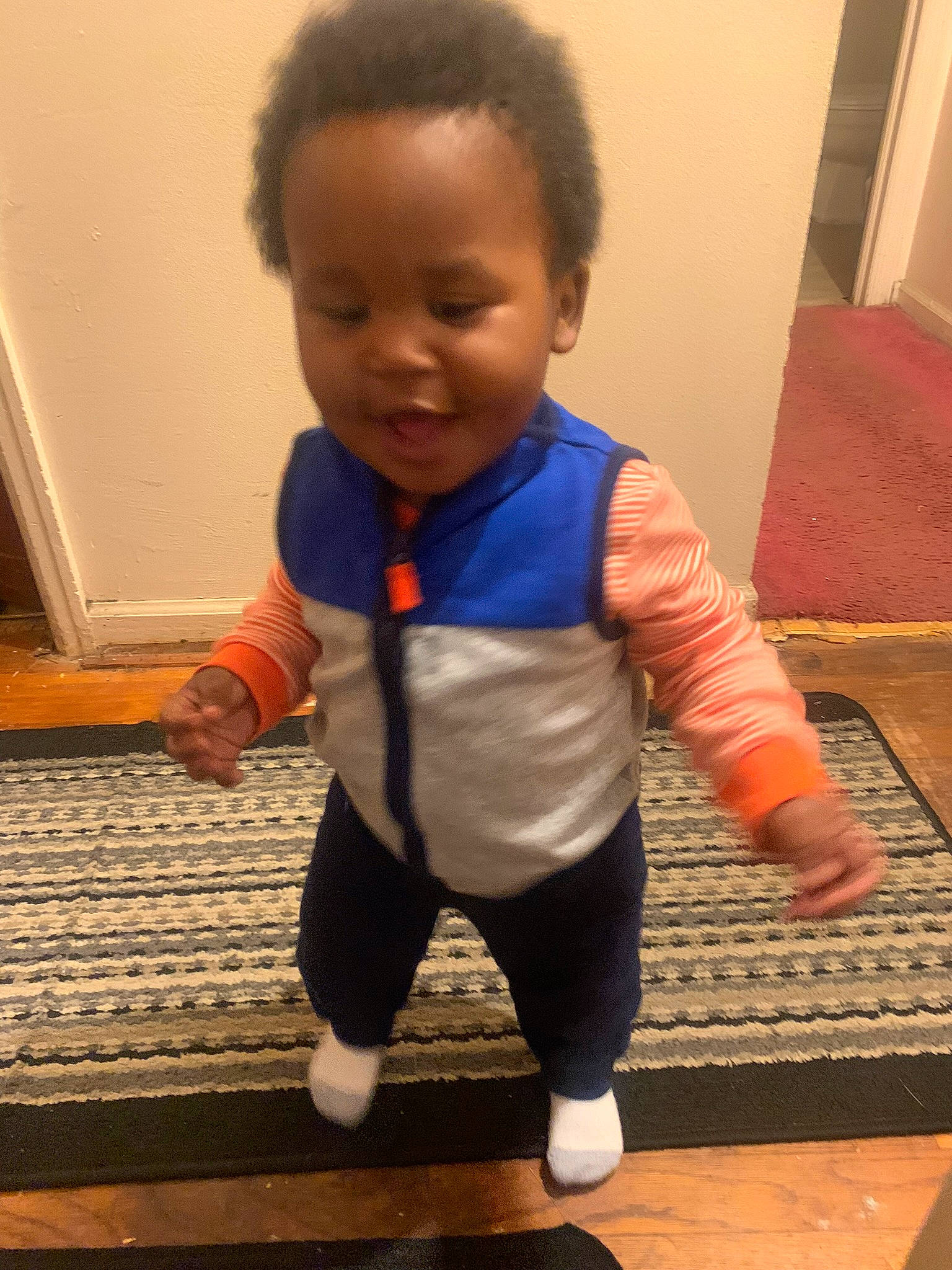 Karsyn joined the competition — help win amazing prizes! baby, baby_toddler_clothing, cheek, child, electric_blue, finger, floor, flooring, fun, hardwood, joint, nose, person, play, skin, sleeve, smile, standing, t_shirt, toddler