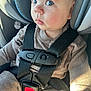 baby, car_seat, child, closeup, clothing, curious, eyes, face, indoor, infant, person, portrait, ribbed_fabric, safety, seat, seat_belt, secure, straps, sunlight, young