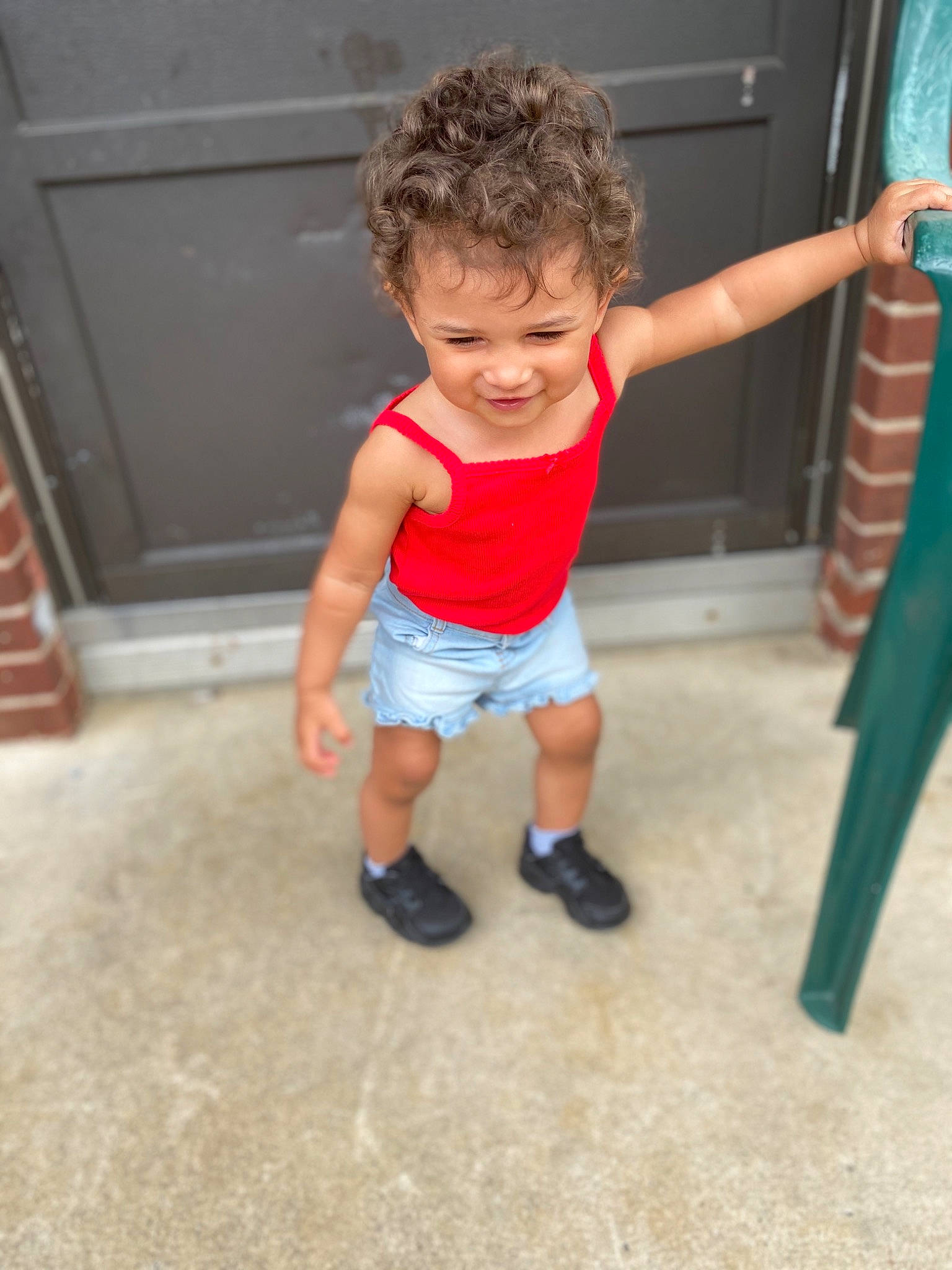 Aliviya joined the competition — help win amazing prizes! baby, child, floor, fun, joy, nose, person, play, shoe, skin, smile, standing, summer, t_shirt, toddler, vacation