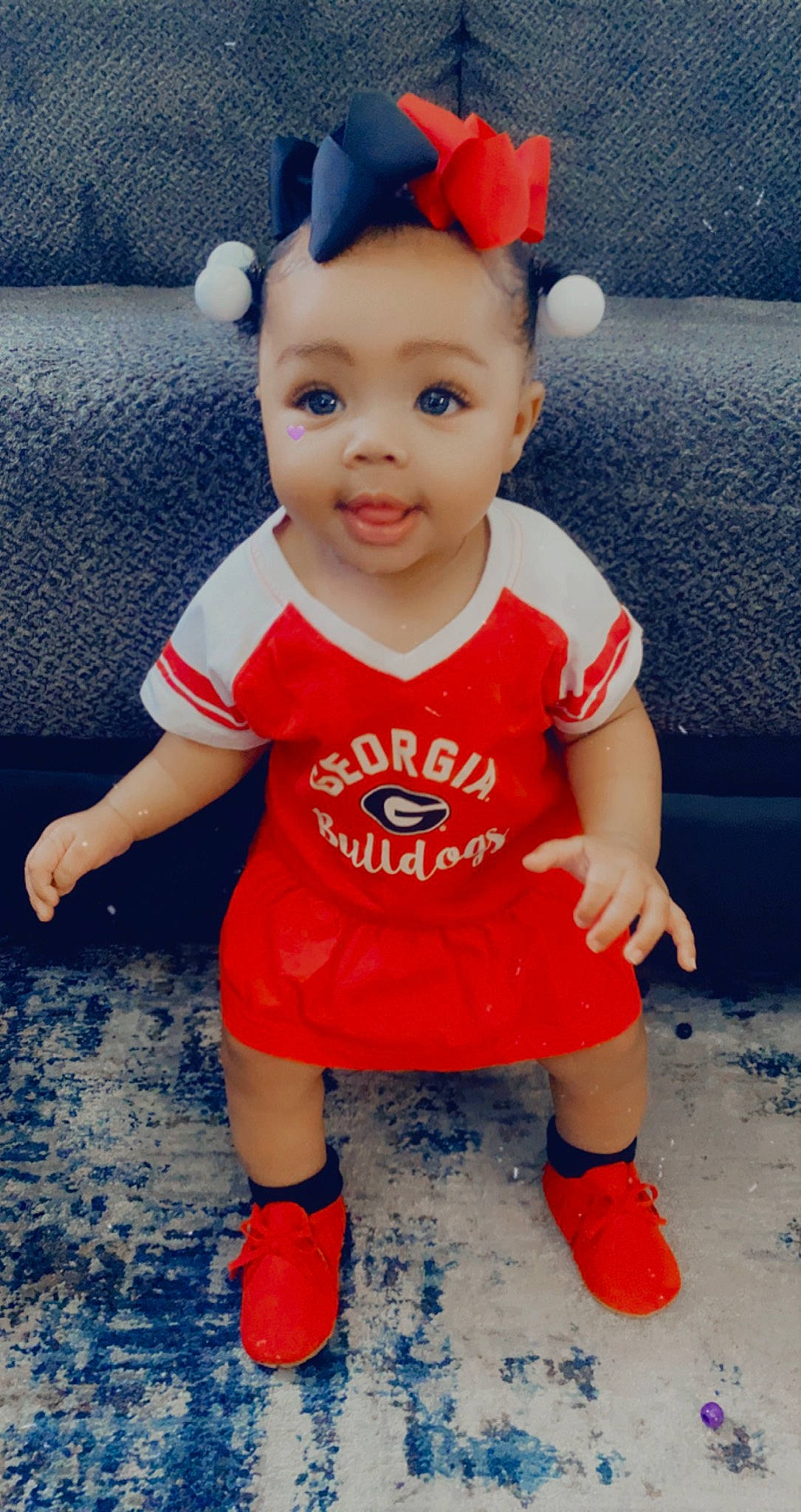 Kinsley joined the competition — help win amazing prizes! baby, baby_toddler_clothing, blue, child, person, play, red, smile, toddler