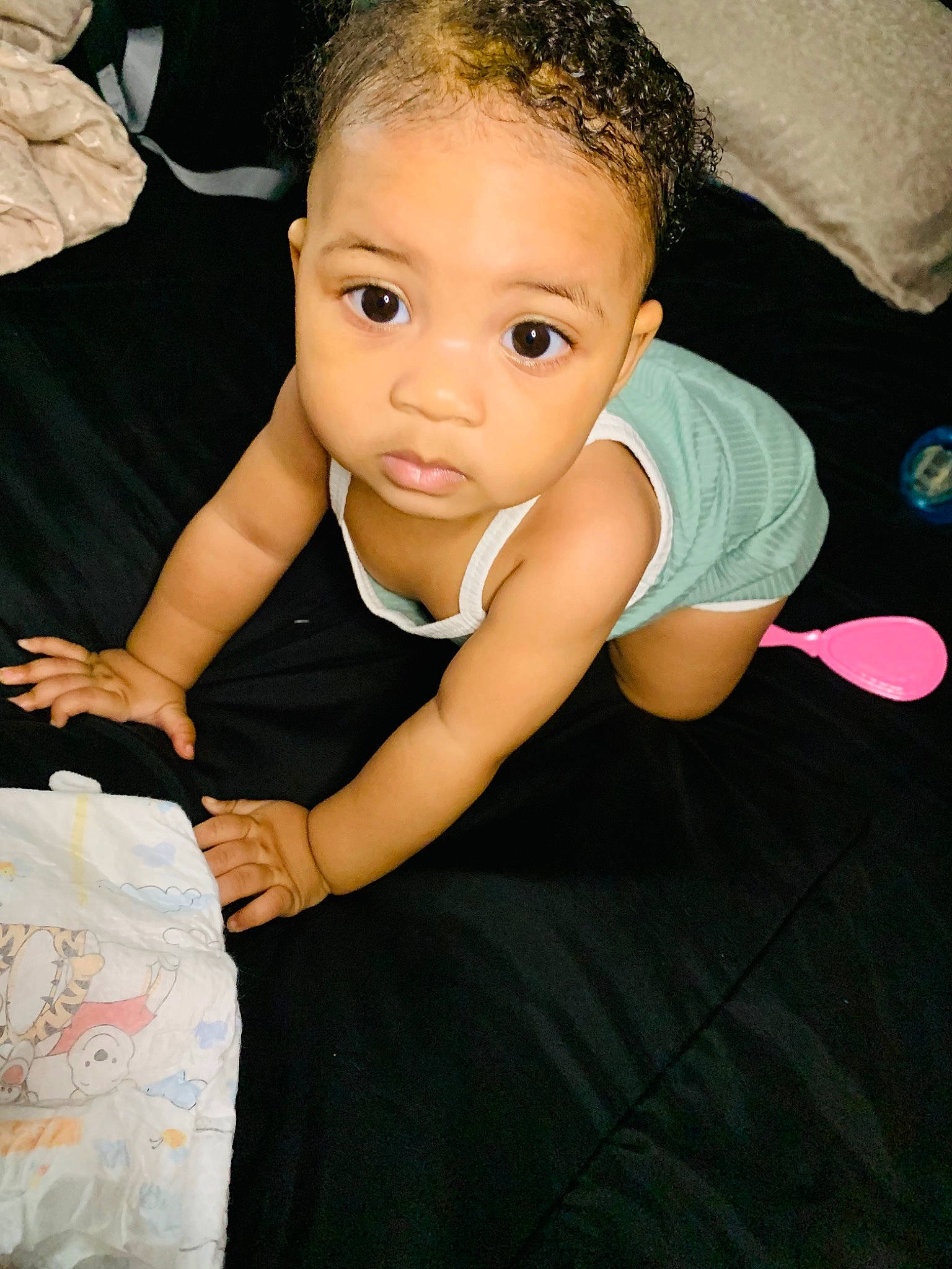 Jaliyah is registered to the contest to win money with this photo: arm, baby, baby_toddler_clothing, balloon, beauty, cheek, child, finger, flash_photography, flooring, fun, gesture, hand, happy, person, pink, skin, smile, standing, t_shirt