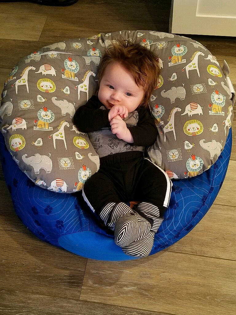 Alden is registered to the contest to win money with this photo: baby_products, bean_bag, child, design, infant, pattern, person, play, product, sitting, textile, toddler