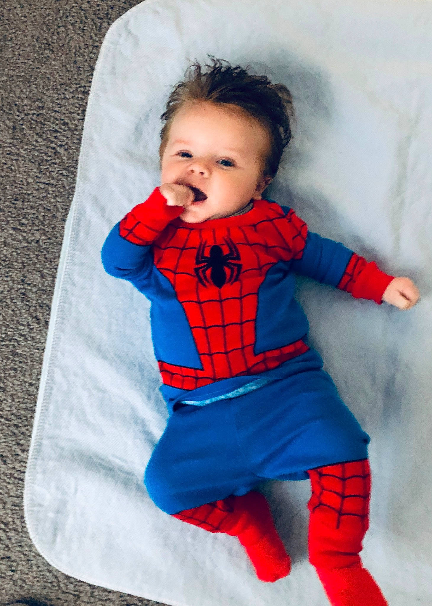 Alden is registered to the contest to win money with this photo: blue, boy, child, design, electric_blue, fun, girl, infant, jeans, material, outerwear, pattern, person, plaid, product, red, sleeve, standing, textile, toddler