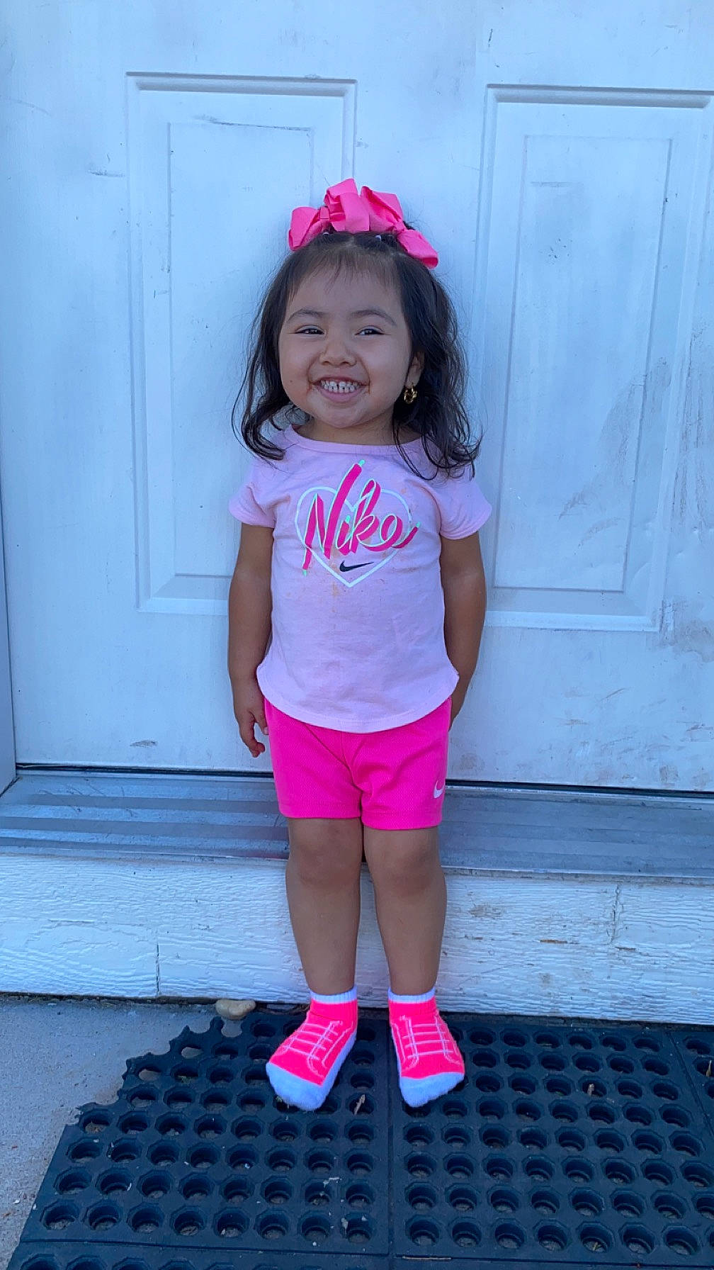 Vivianna joined the competition — help win amazing prizes! baby_toddler_clothing, blue, child, electric_blue, face, happy, human_leg, joy, knee, magenta, person, pink, purple, red, shorts, sleeve, smile, standing, t_shirt, thigh