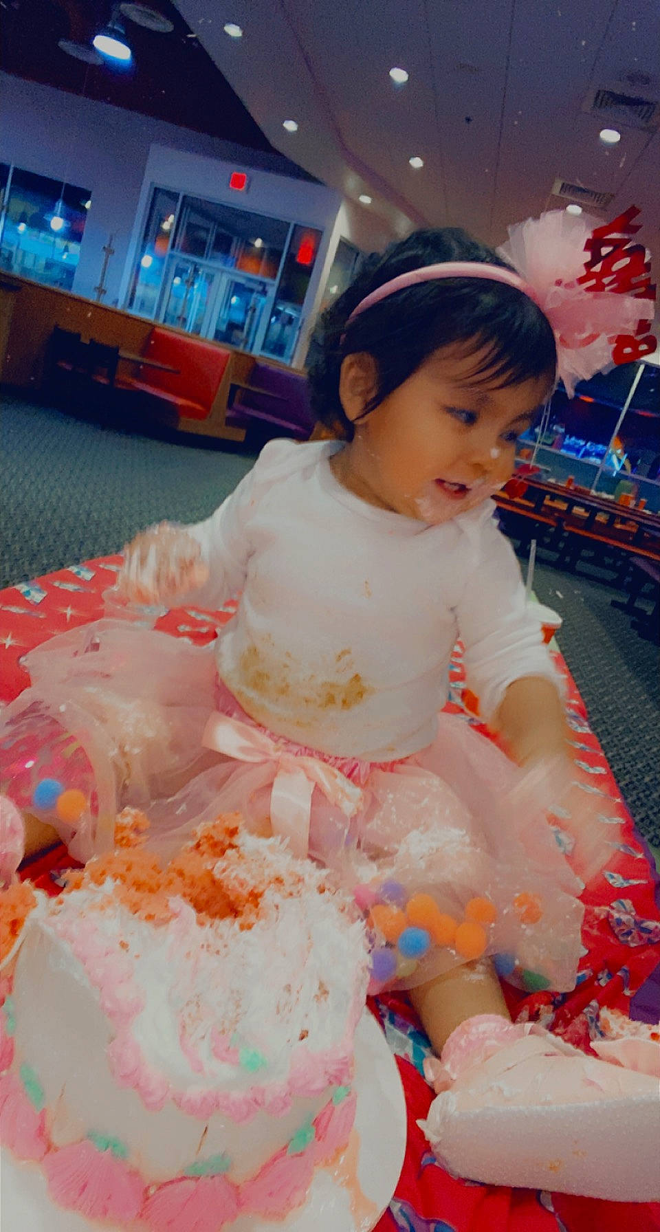 Madalynn joined the competition — help win amazing prizes! baby, baby_toddler_clothing, beauty, child, dress, embellishment, event, fun, hairstyle, happy, leisure, party, peach, person, pink, ruffle, sitting, skin, snapshot, sweetness