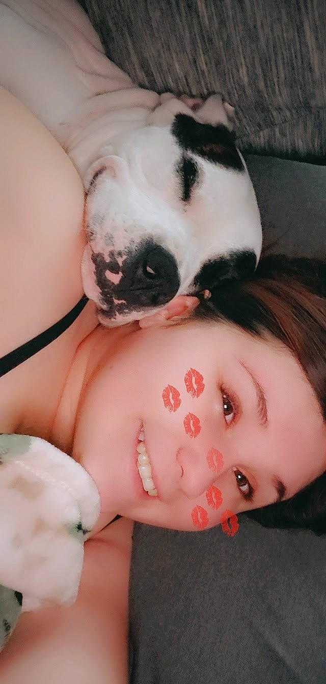 Rebel joined the competition — help win amazing prizes! arm, cheek, chest, dog, eyelash, fawn, finger, gesture, happy, human_body, jaw, mouth, muscle, neck, nose, organ, pink, shoulder, skin, white