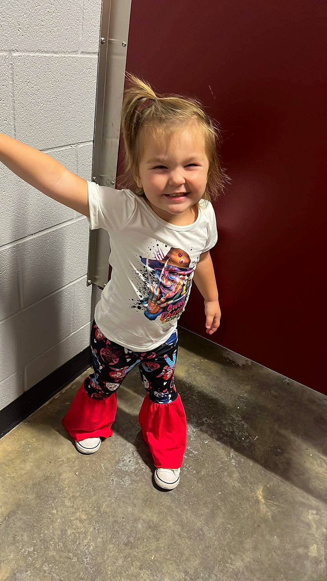 Oaklyn is registered to the contest to win money with this photo: arm, baby_toddler_clothing, carmine, child, face, flash_photography, floor, flooring, fun, hair, happy, human_body, human_leg, joy, leg, pattern, person, shoulder, sleeve, smile