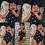 Aisha Sophie is registered to the contest to win money with this photo: baby, infant, smiling, polka_dot, navy_blue, headband, bow, stroller, blanket, elephant_pattern, happy, cute, adorable, child, sitting, lying_down, hands, feet, clothing, portrait