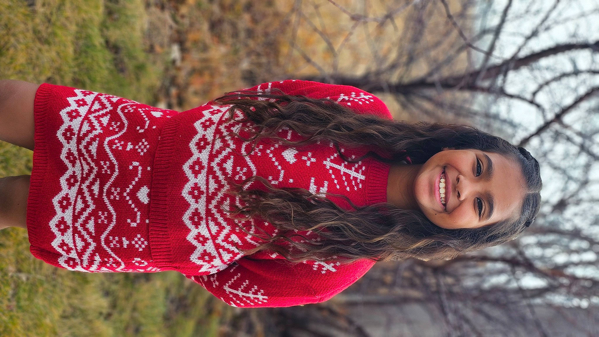 Daniella is registered to the contest to win money with this photo: brown_hair, coquelicot, fashion_accessory, flash_photography, freezing, fun, grass, happy, joy, lip, magenta, pattern, people_in_nature, person, plant, portrait_photography, red, smile, tree, winter