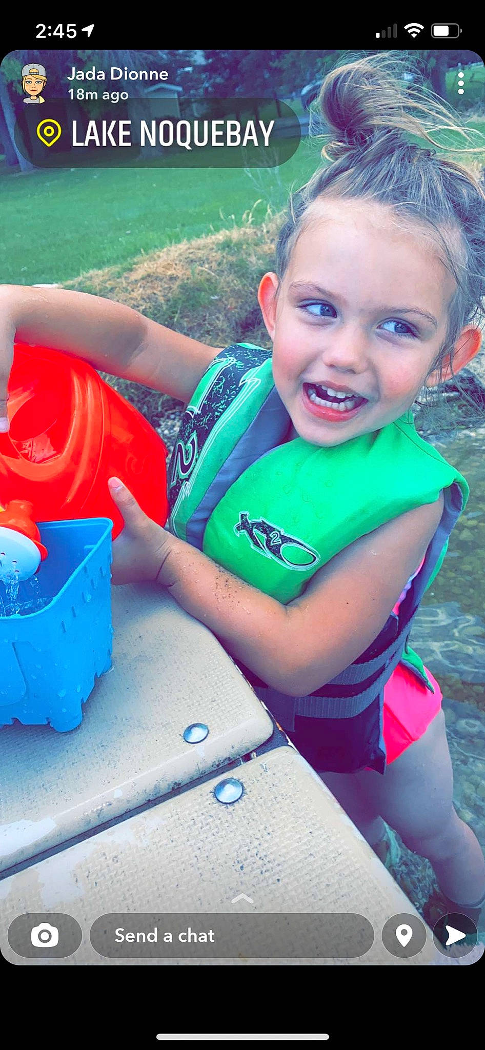 Elena is registered to the contest to win money with this photo: aqua, azure, blue, electric_blue, eye, fun, grass, happy, head, leisure, one_piece_swimsuit, people_in_nature, person, recreation, red, smile, summer, swimming_pool, t_shirt, toddler